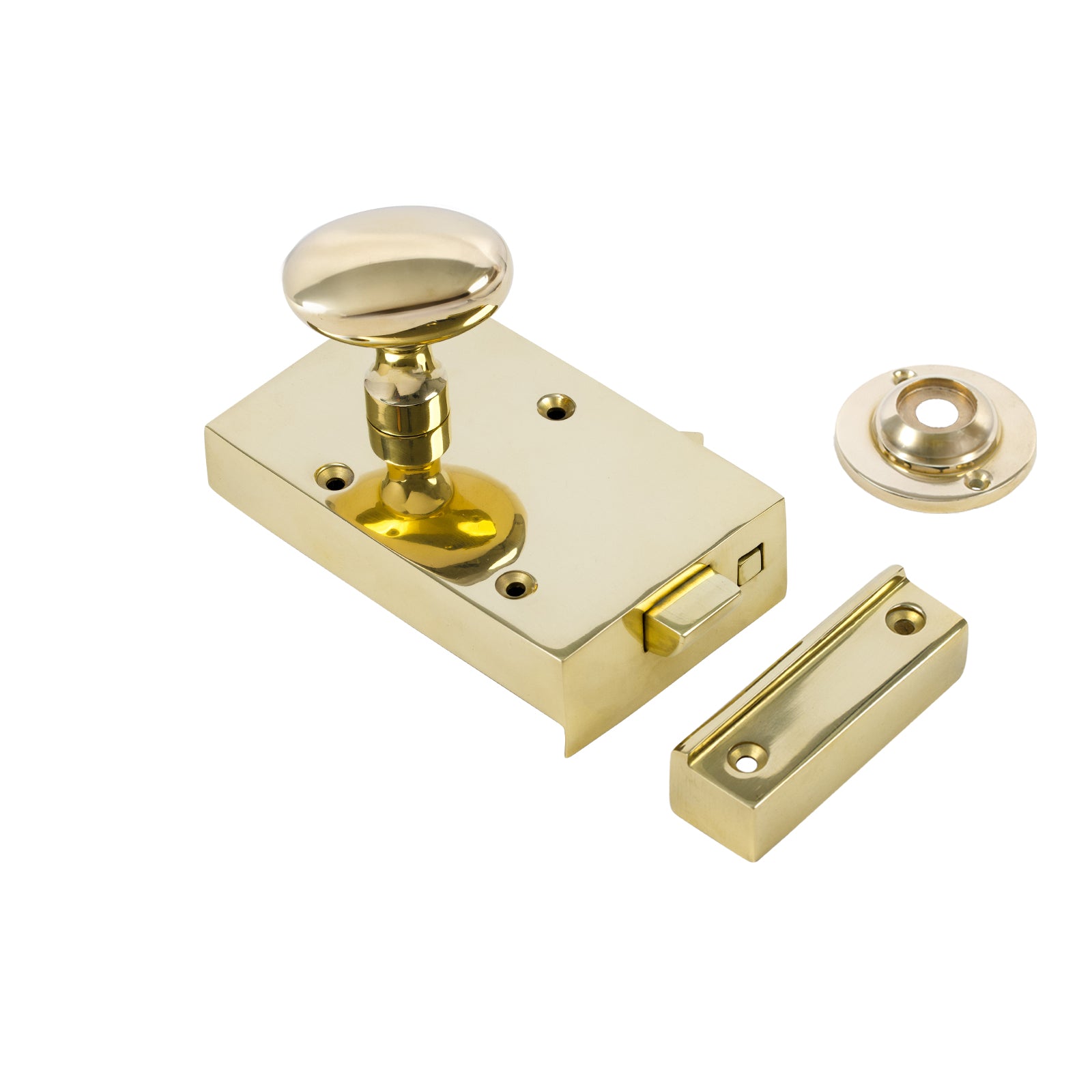 SHOW Left Handed Brass Bathroom Rim Lock with Brass Oval Door Knob Set