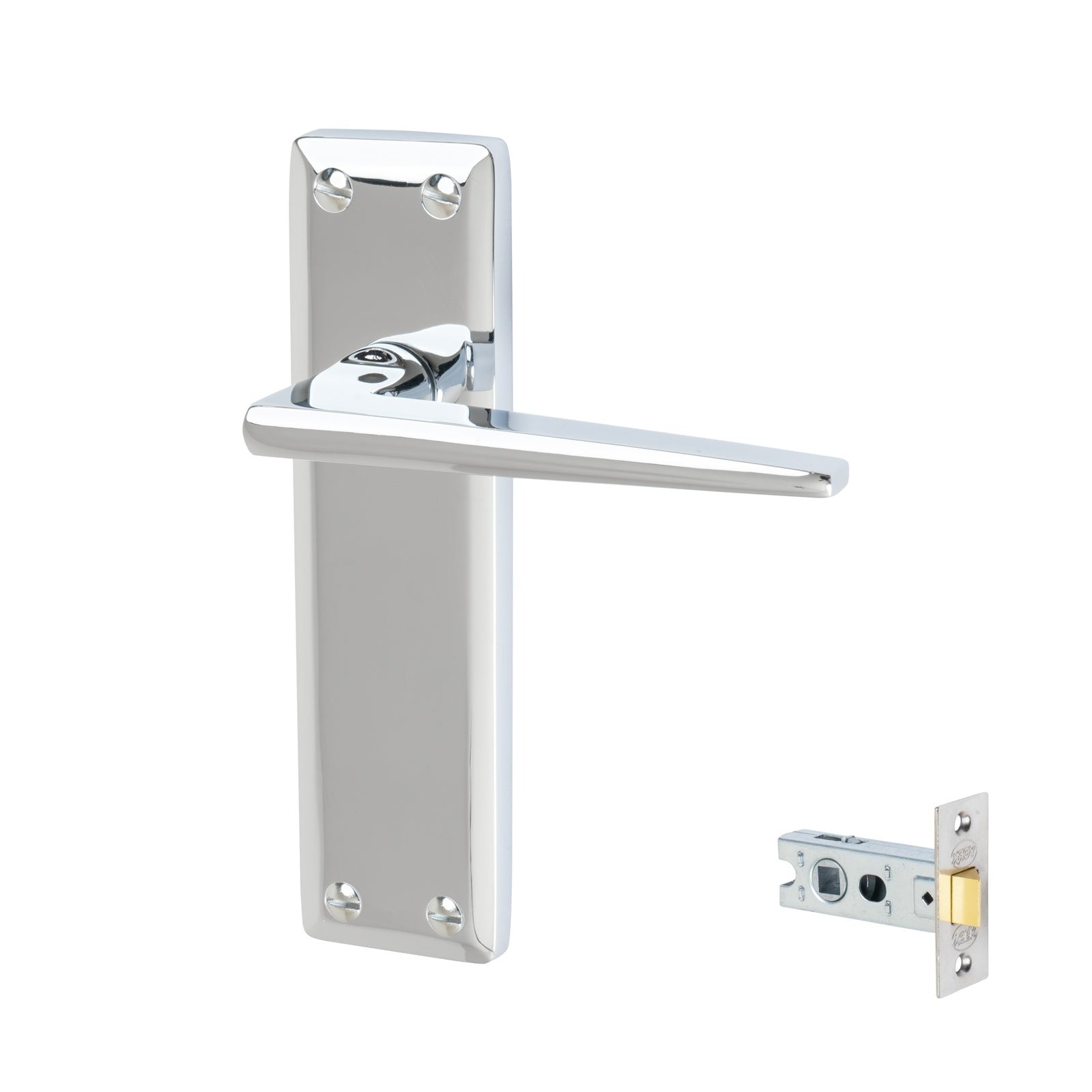 Kendal Door Handles On Plate Latch Handle Set in Polished Chrome