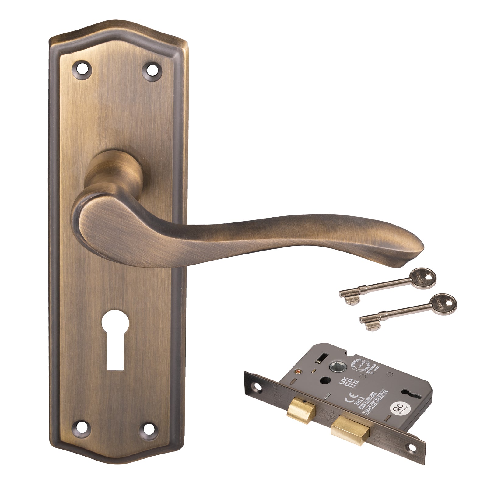 antique brass lever door handle 3 lever lock set