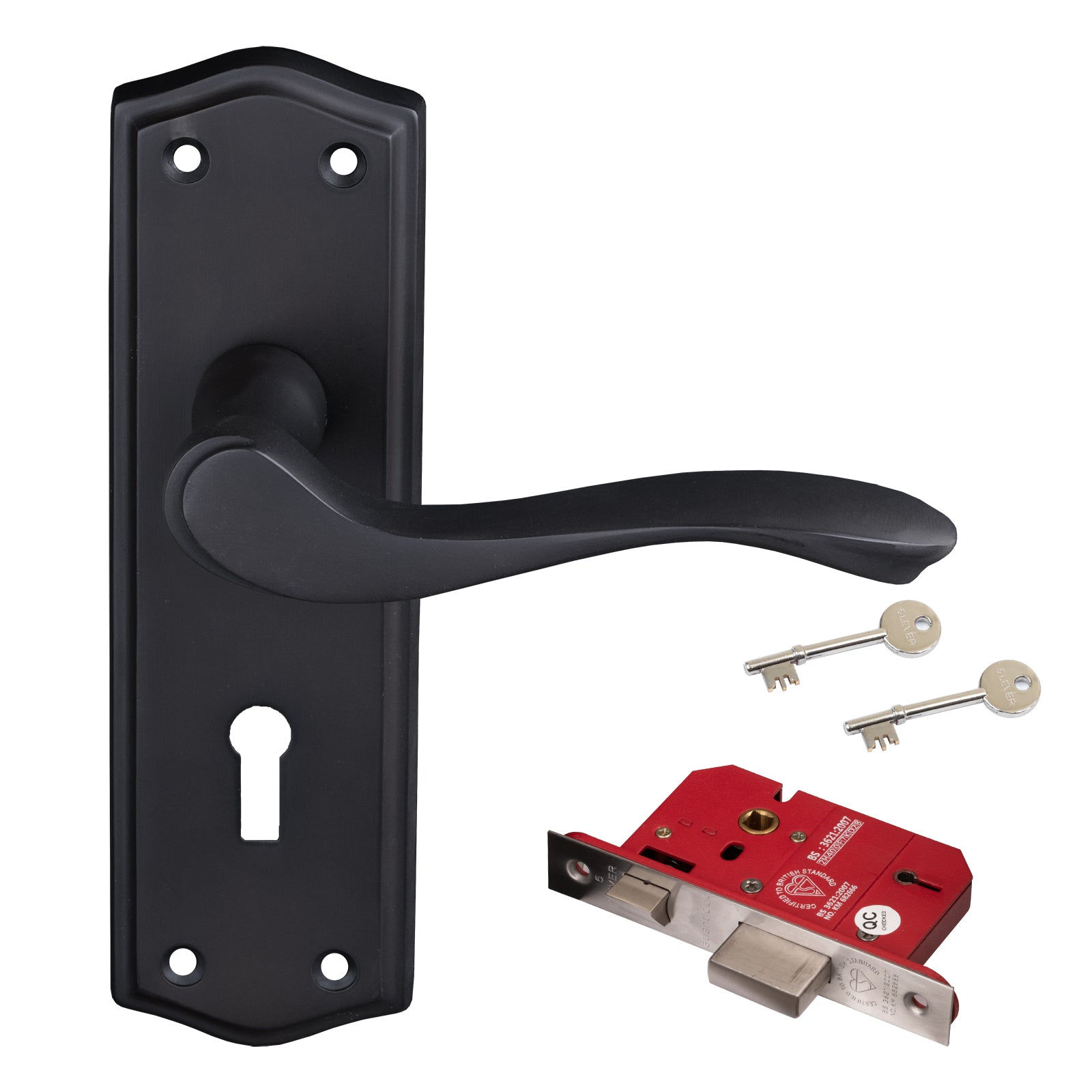 black front door handle and lock set