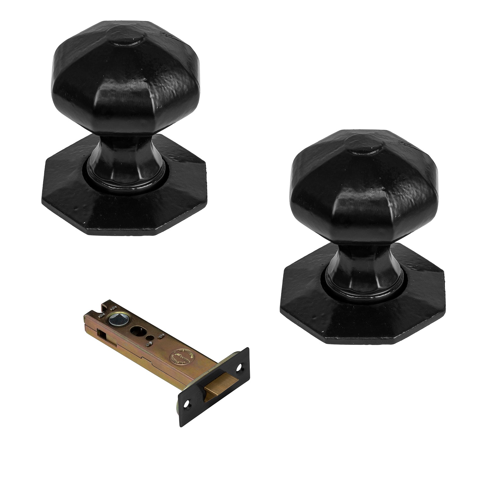 Octagonal black door knobs 4 inch latch set