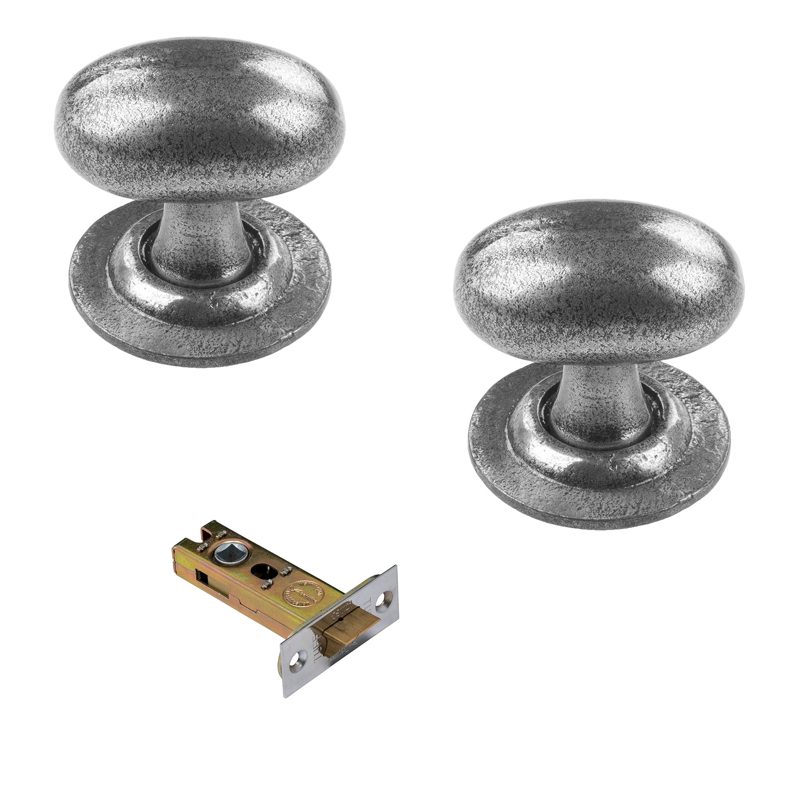 Oval cast iron pewter door knobs 3 inch latch set