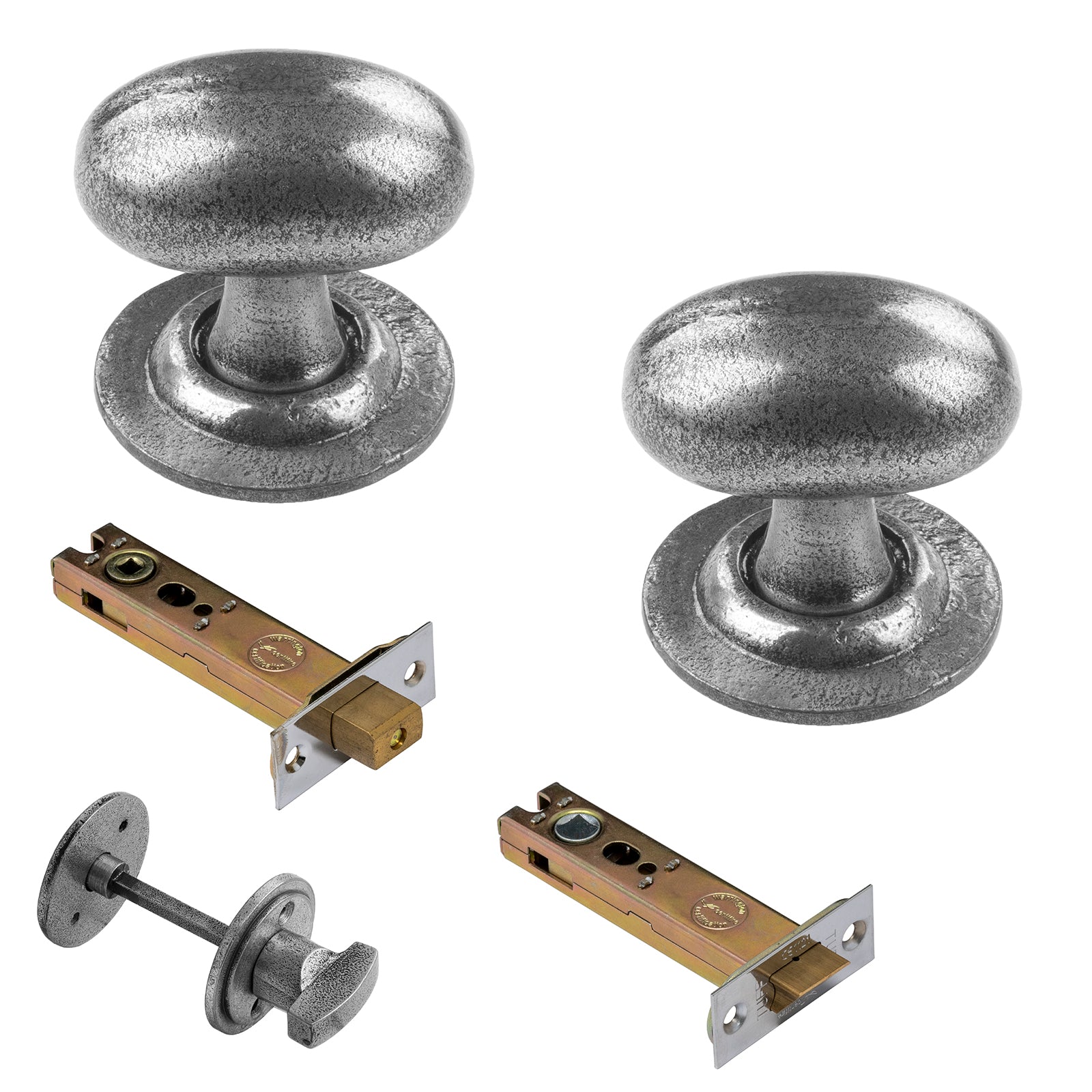 Oval cast iron pewter door knobs 4 inch bathroom set