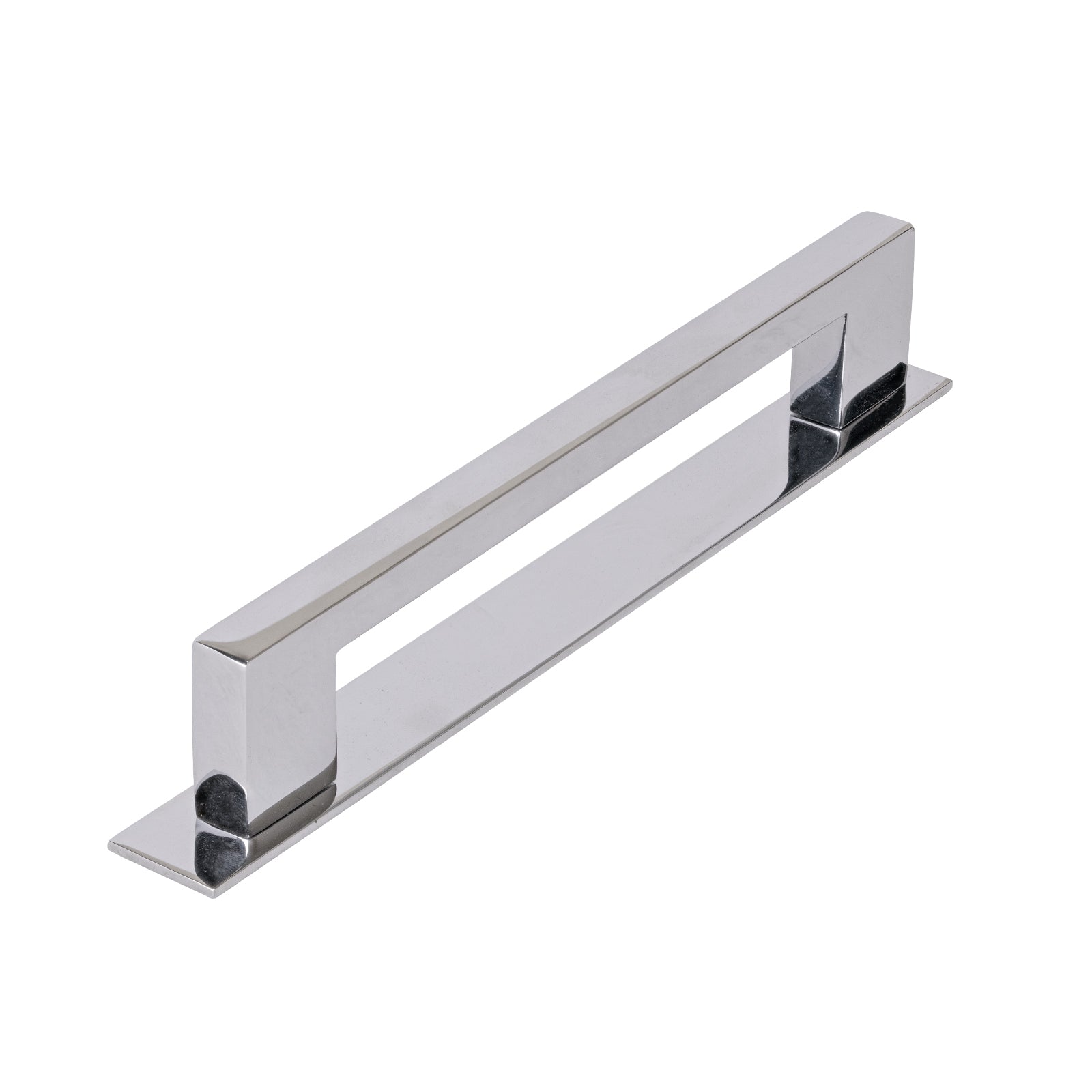 chrome large rectangular pull handle, kitchen cupboard handle on backplate