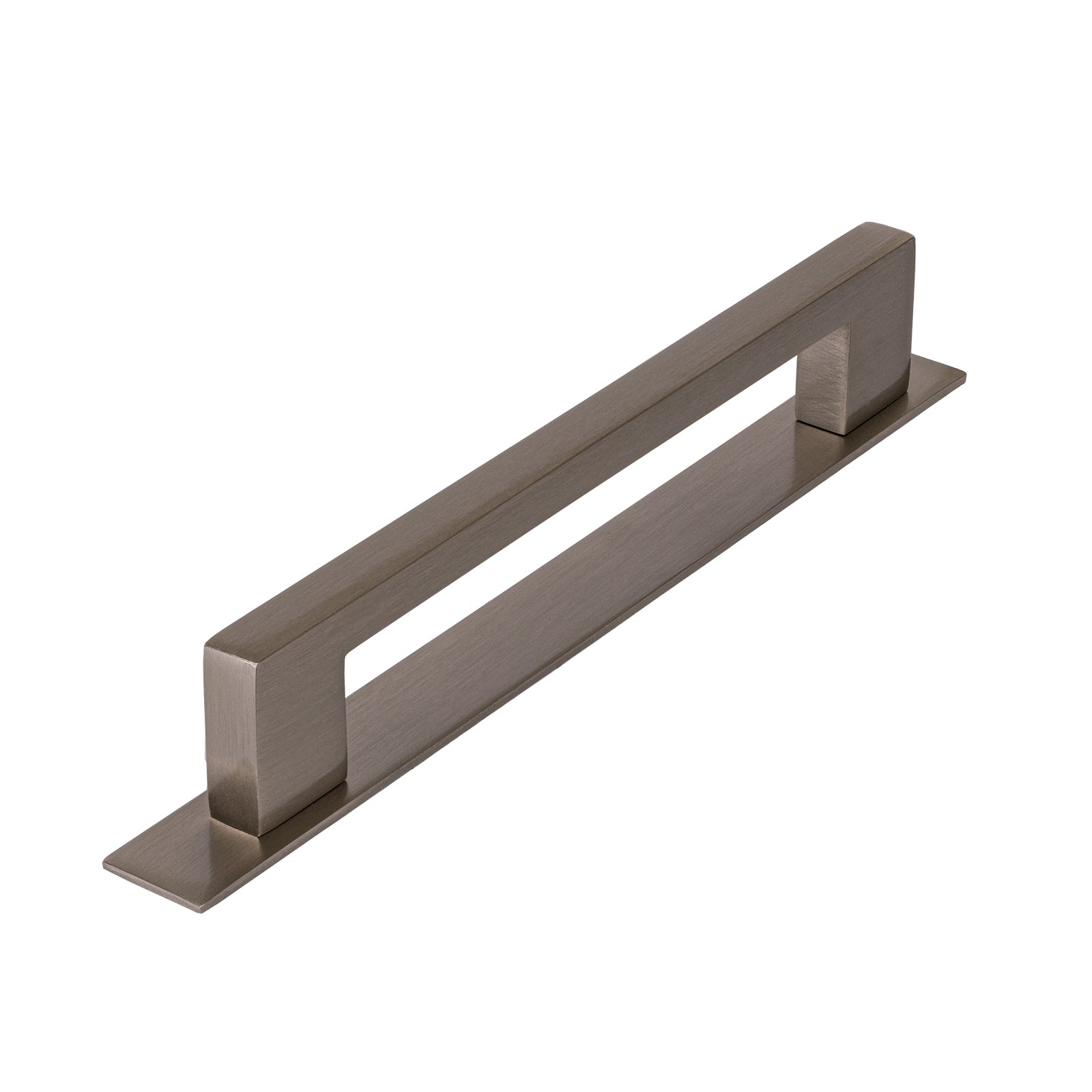 satin nickel large rectangular pull handle, kitchen cupboard handle on backplate