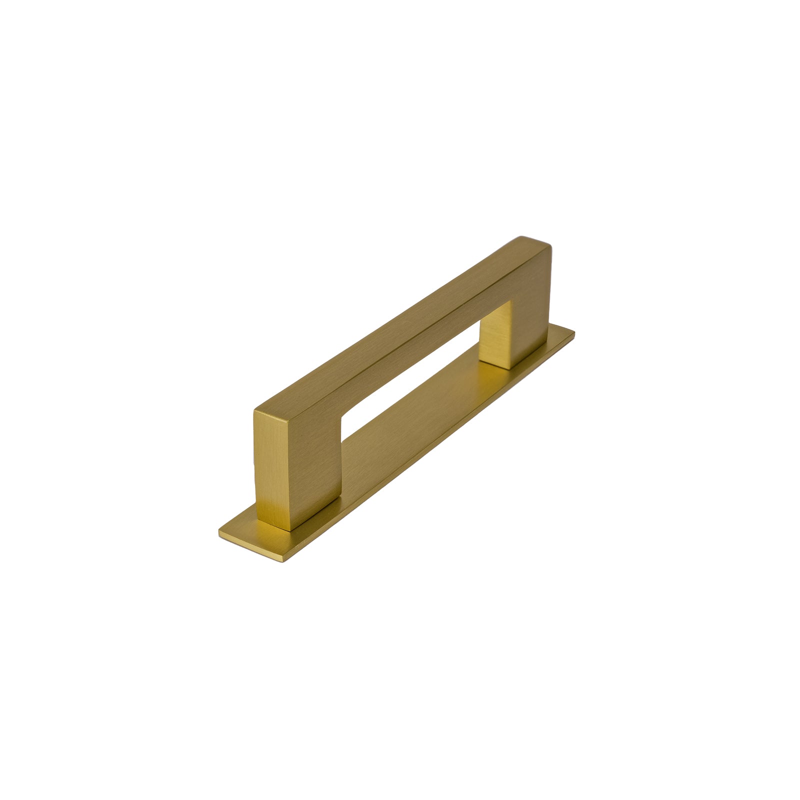 satin brass Metro pull handles on backplate SHOW