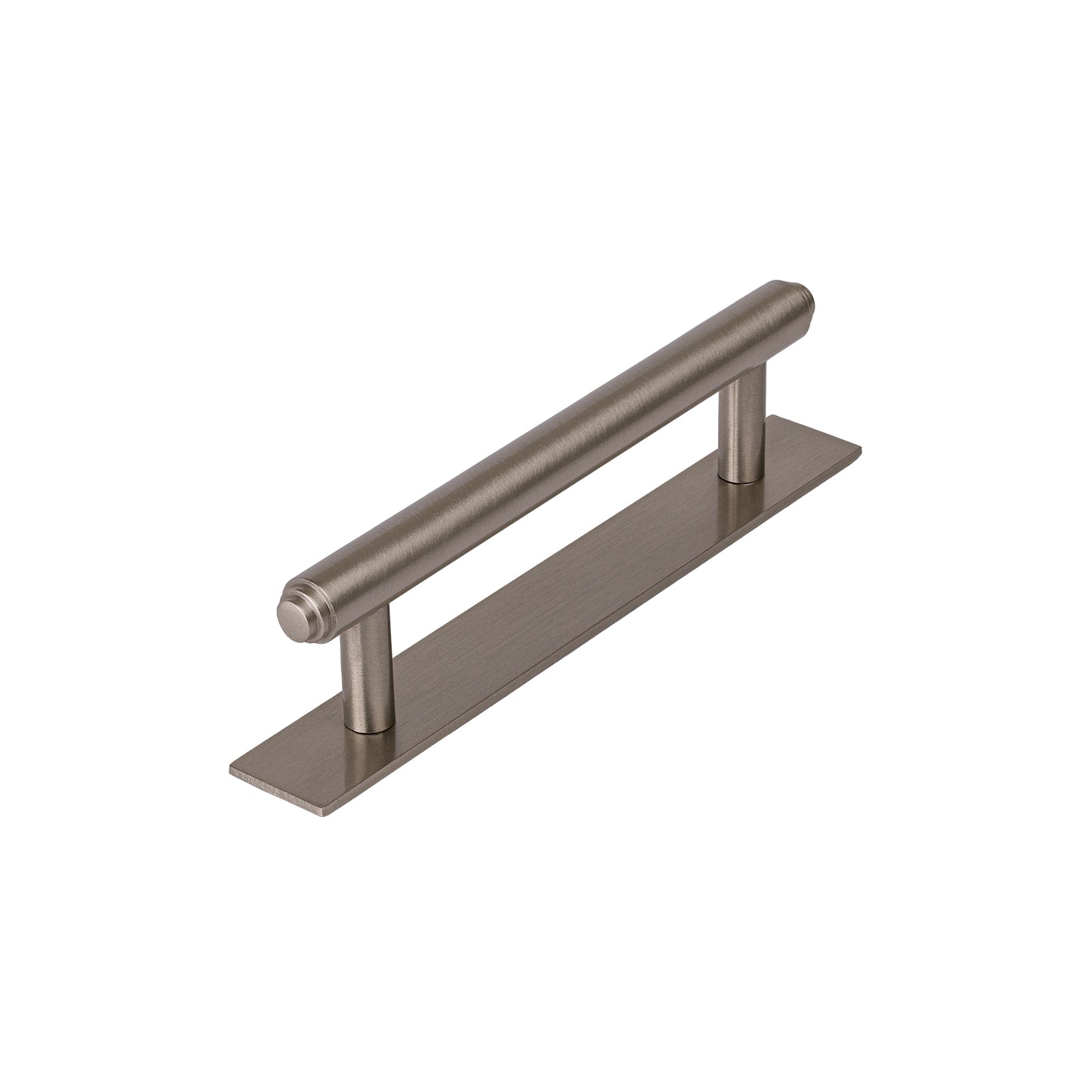 satin nickel step pull handles on backplate, kitchen cupboard handles SHOW