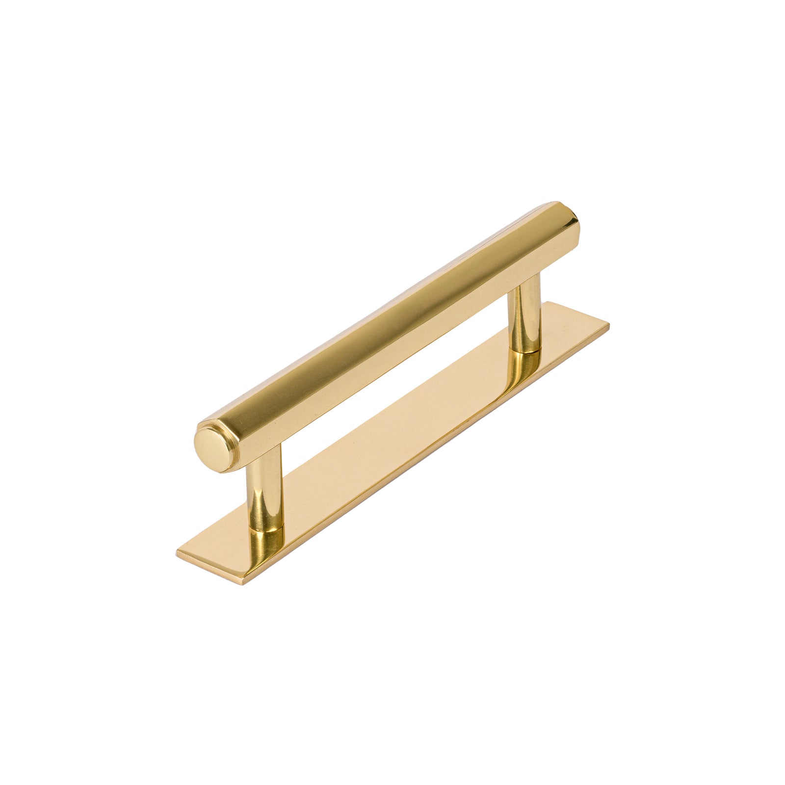 polished brass pull handle on backplate, hexagonal handle SHOW