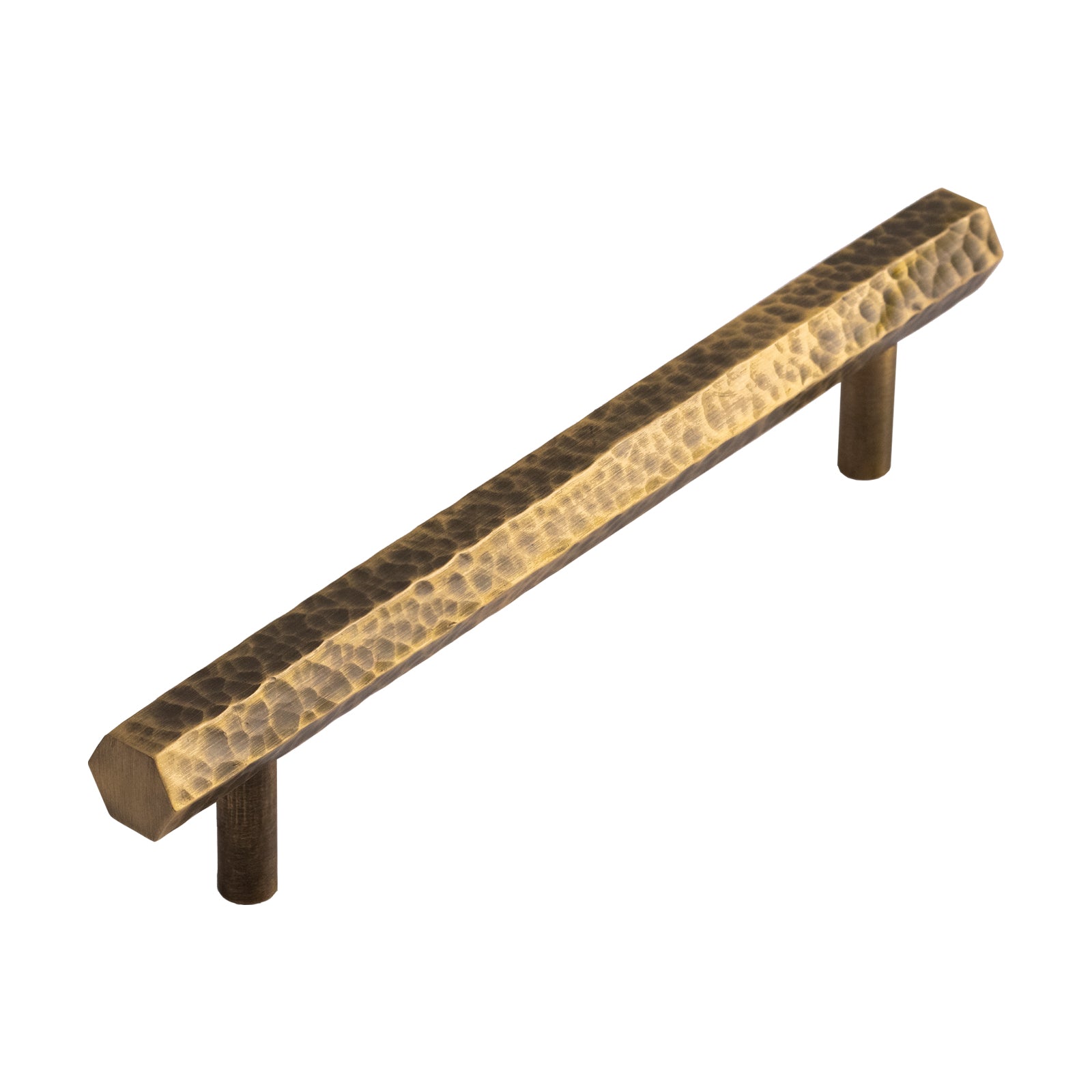 Hammered Hexagonal Pull Handle - Antique Brass