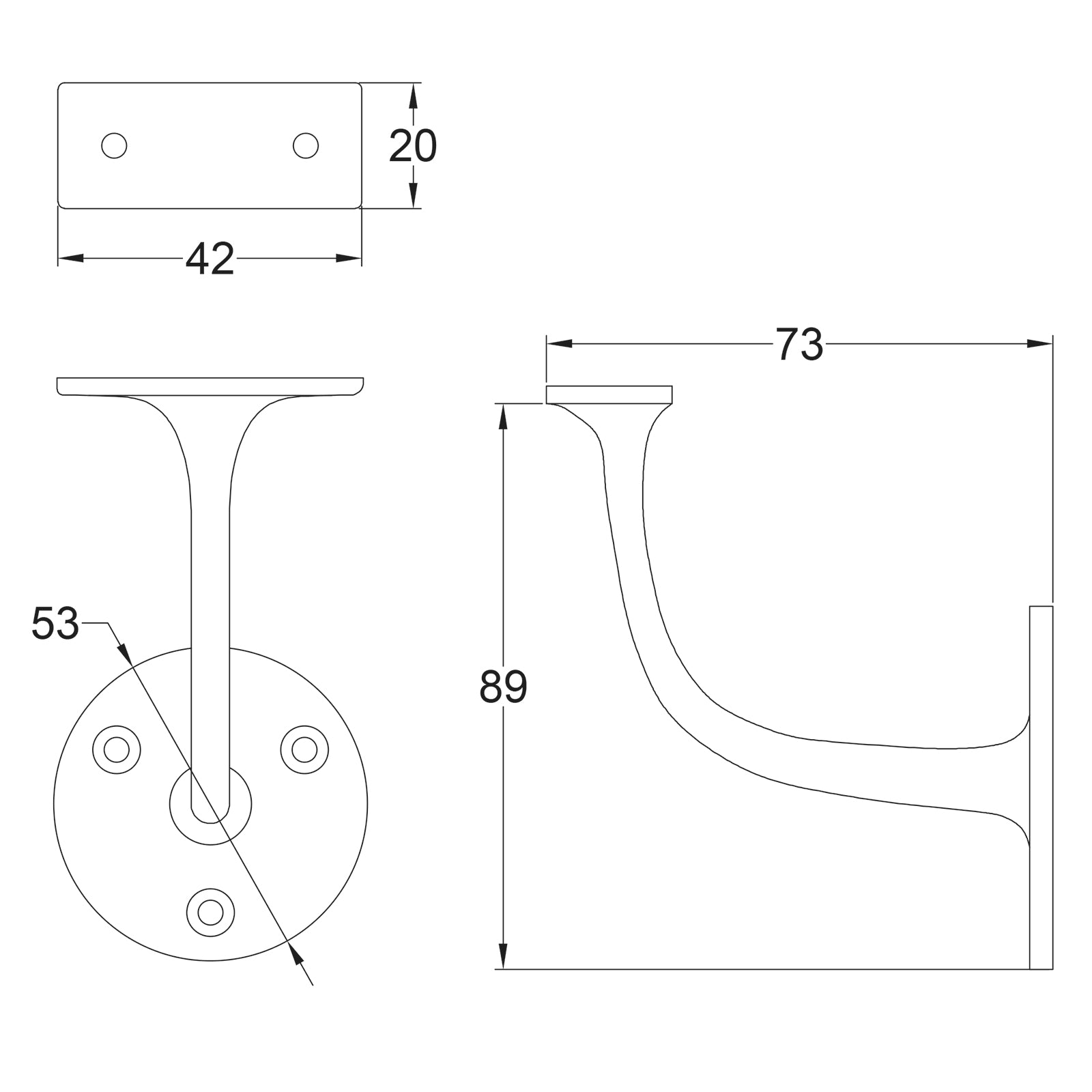 brass handrail bracket dimensions drawing SHOW
