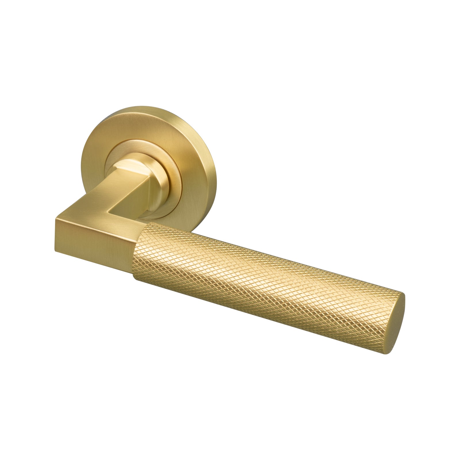 satin brass modern handle, knurled lever handle SHOW