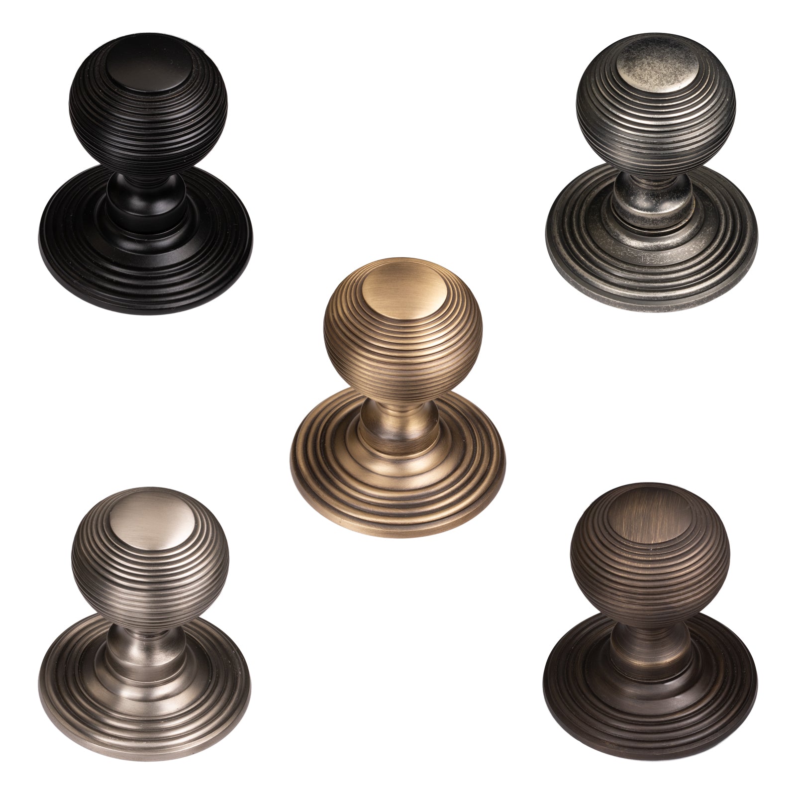Solid Brass Reeded Door Knobs Old English Collection