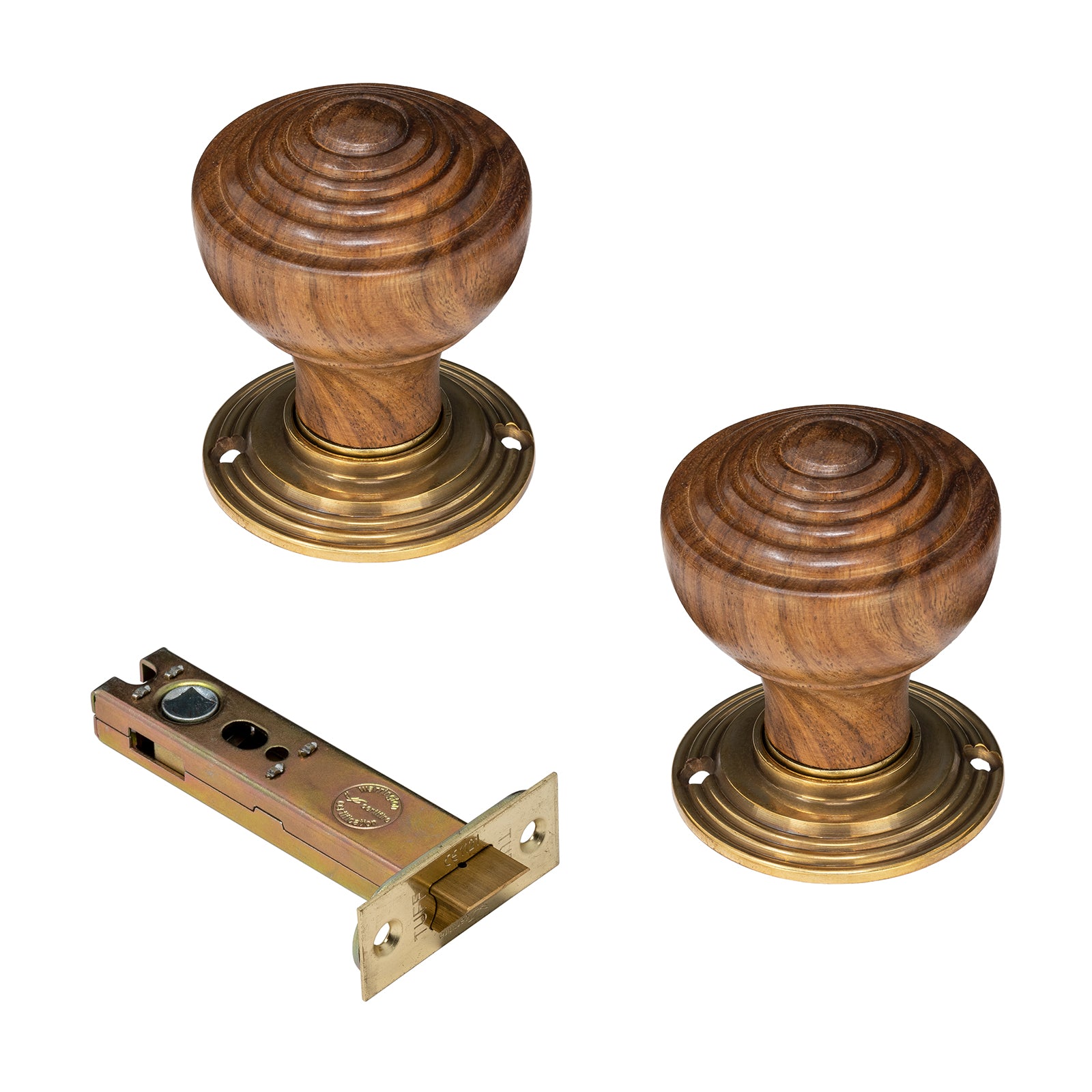 Ringed Door knobs rosewood 4 inch latch set