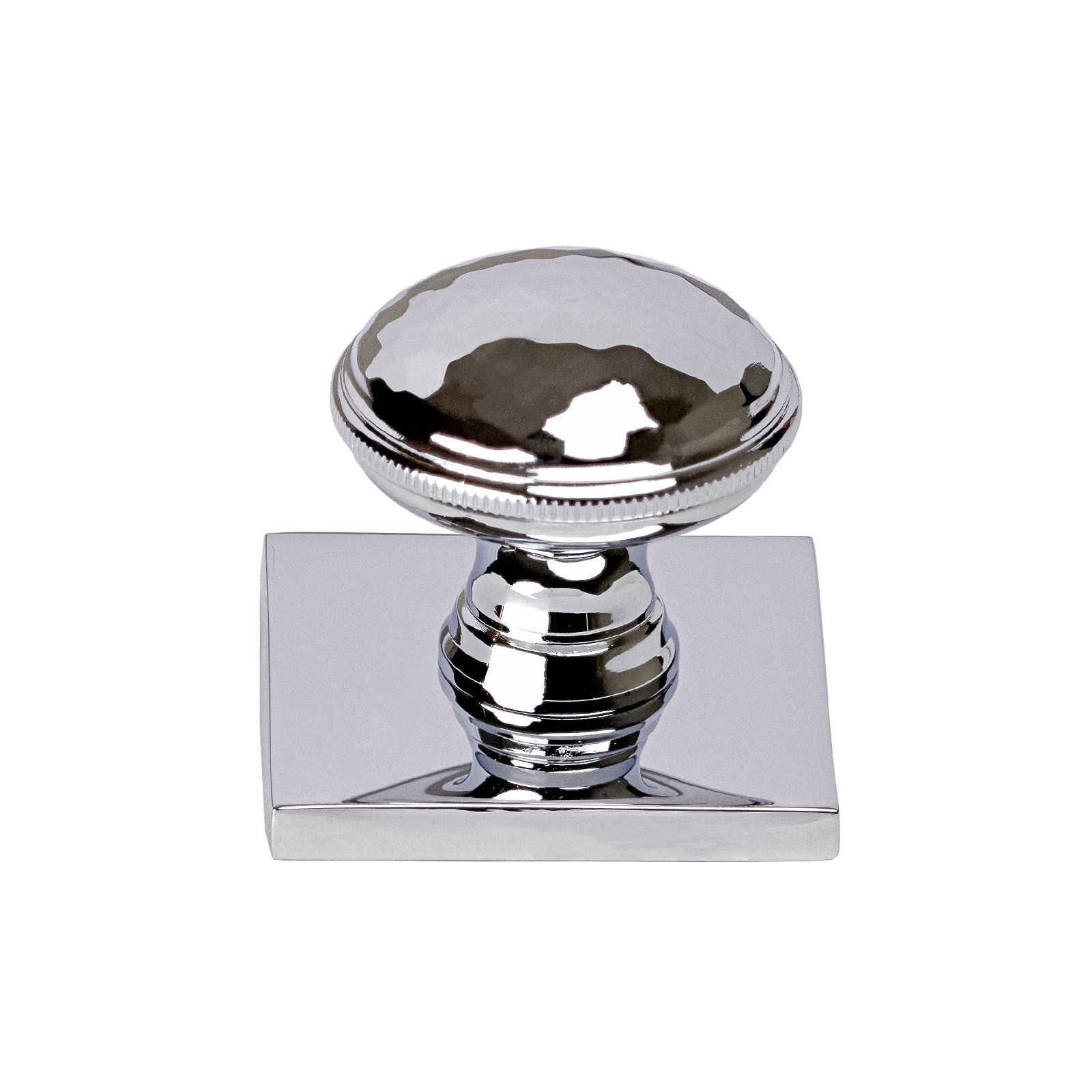 chrome beaten cabinet knobs on square backplate SHOW