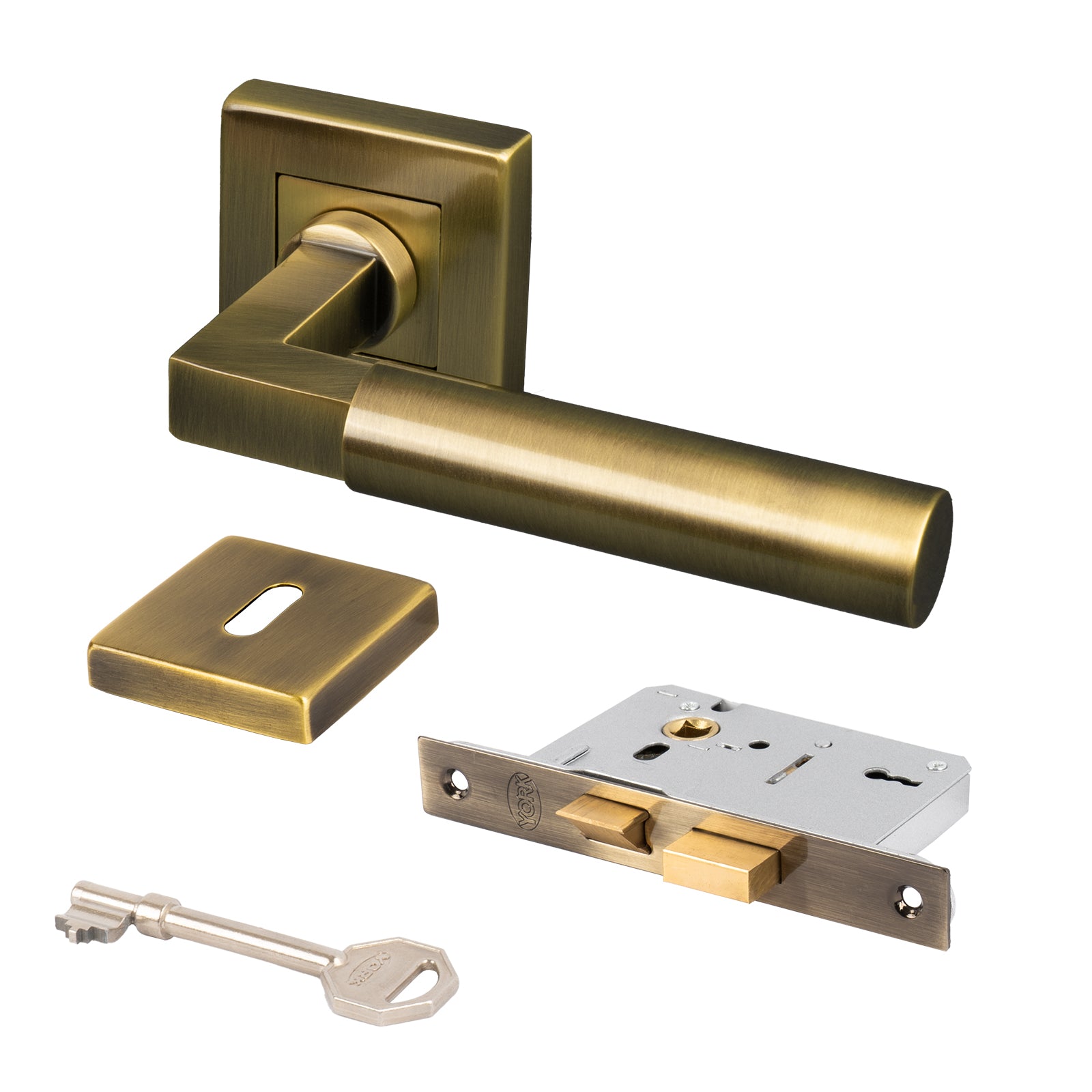 Bauhaus handle 3 lever lock set with keyhole cover
