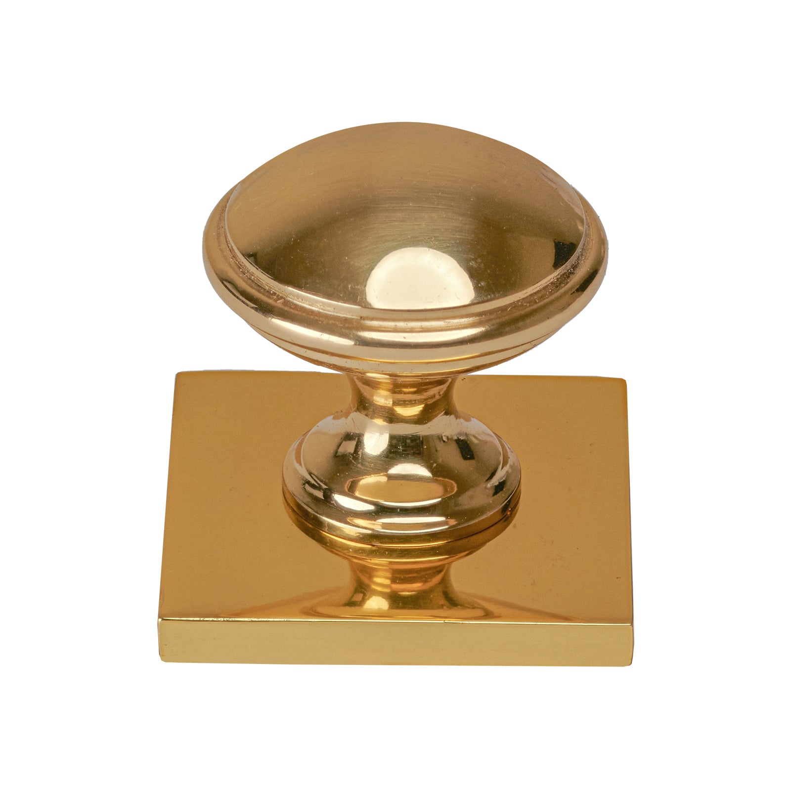 polished brass domed cabinet knobs on square backplate SHOW