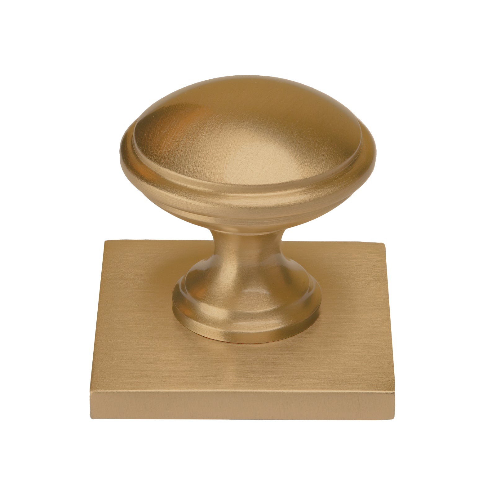 satin brass domed cabinet knob on square backplate SHOW