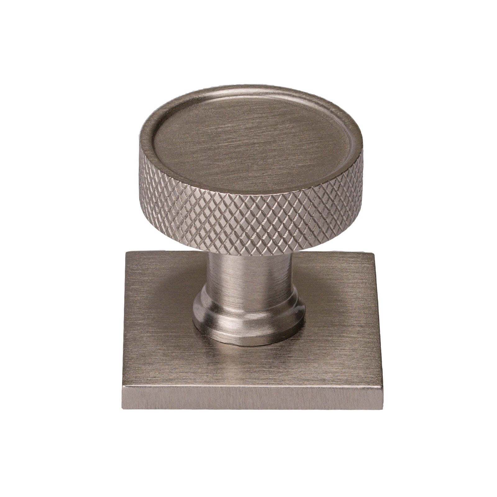 satin nickel knurled cabinet knobs on square backplate SHOW