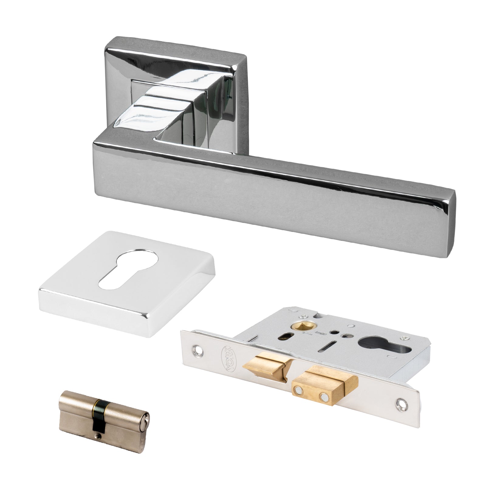 chrome modern square rose door handle euro lock set