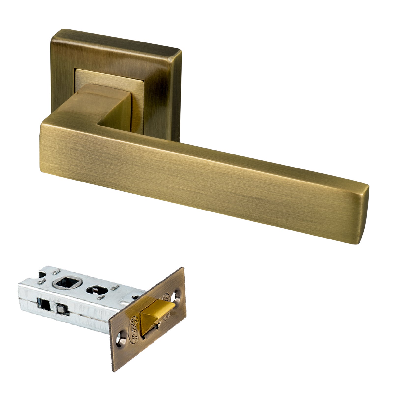 aged brass modern square rose door handle 2.5 inch latch set