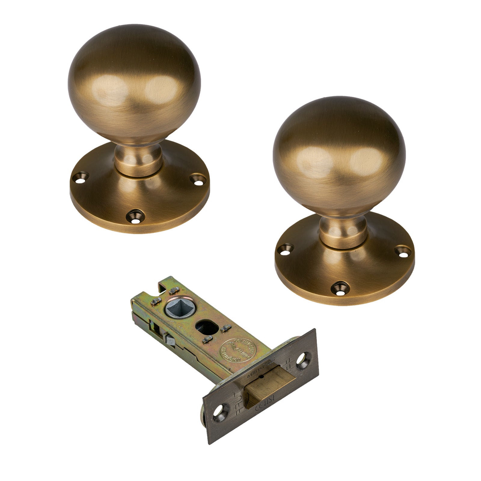 Westminster Door Knob on Rose with Aged Brass 3 inch latch set