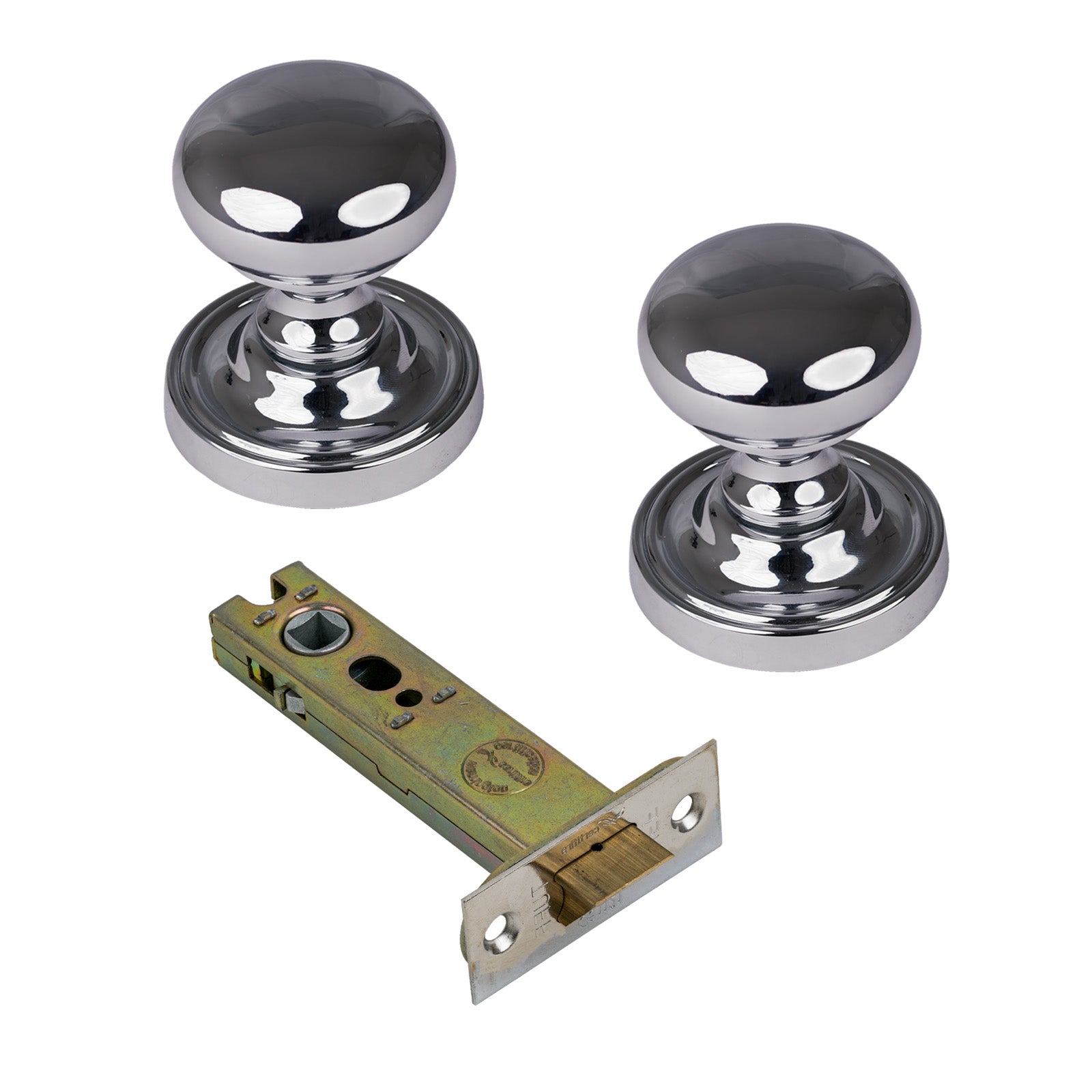 Hampstead Door Knob on Rose with Polished Chrome 4 inch latch set