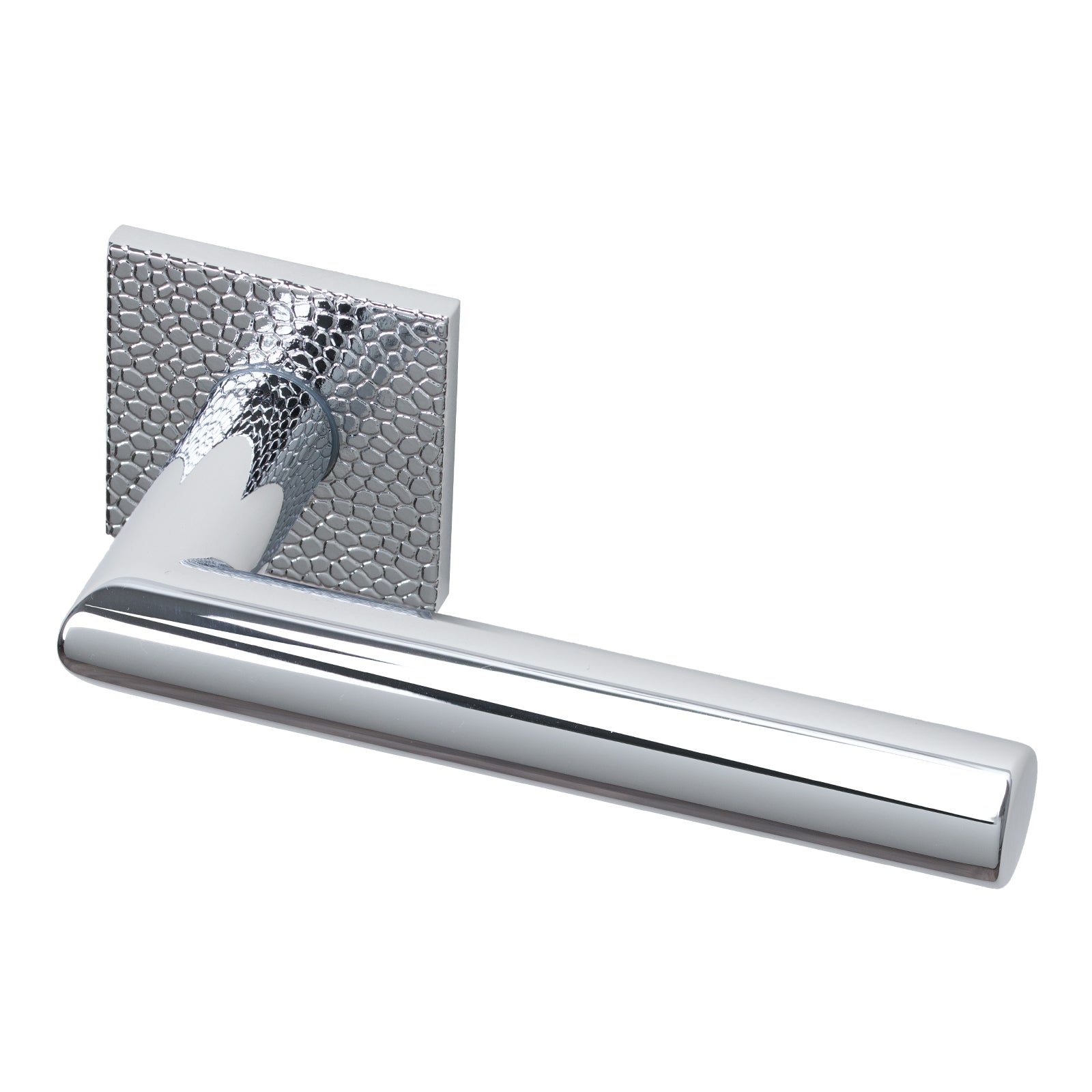 Larouco Pebbles Texture Lever on Rose Door Handle in Bright Chrome Finish SHOW