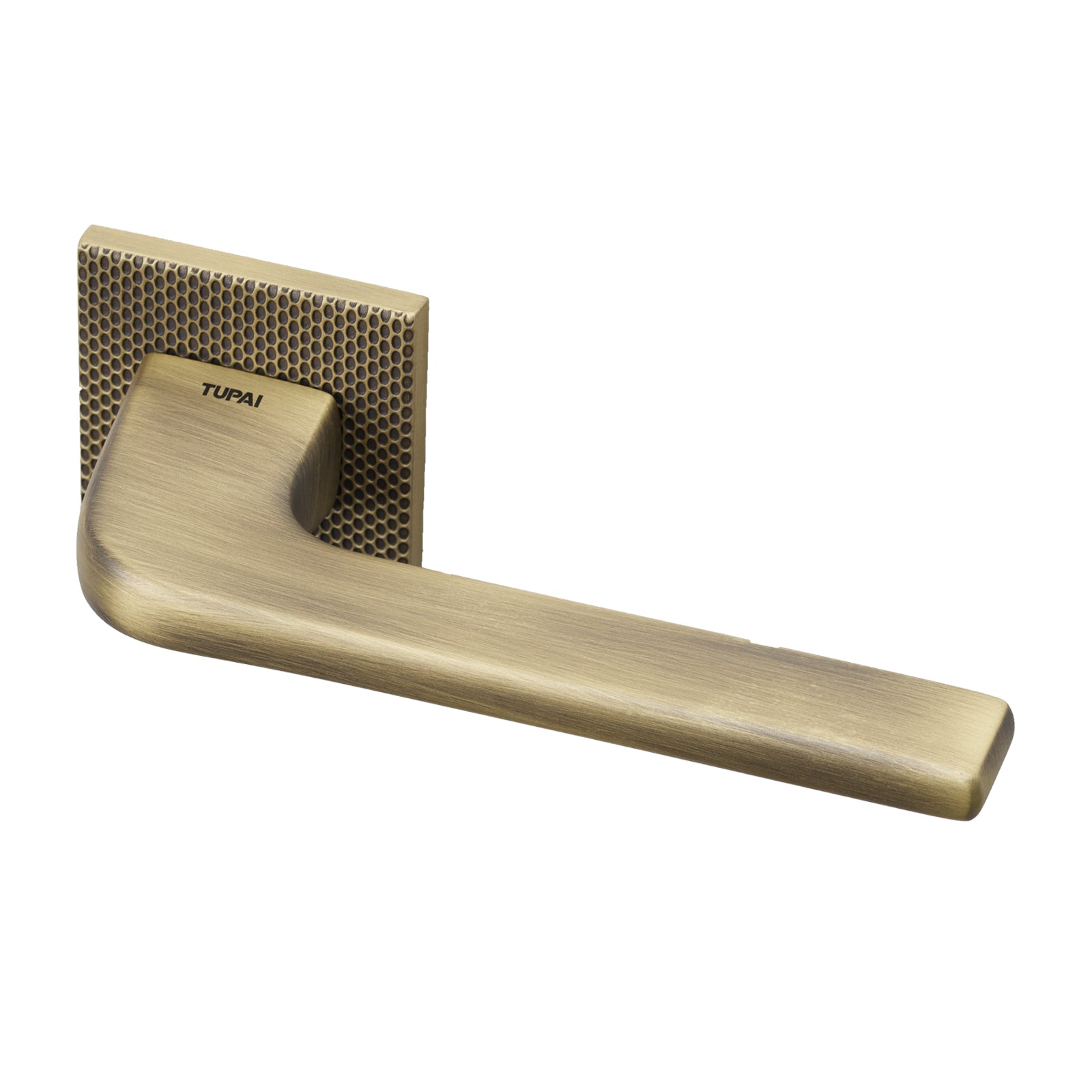 Tupai Perdrada Waterfall texture Lever on Square Rose Door Handle in Antique Brass Finish SHOW