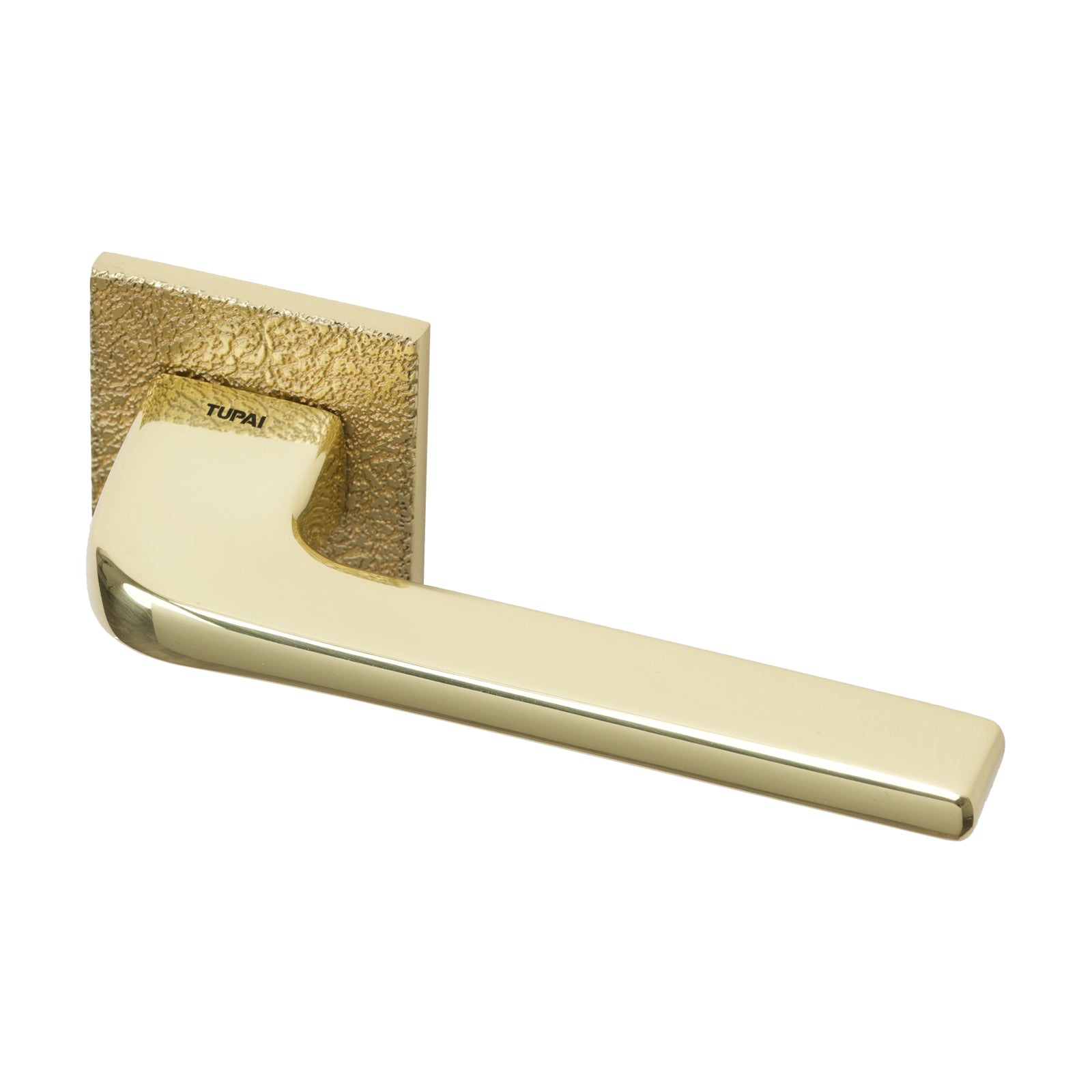 Tupai Perdrada Leather texture Lever on Square Rose Door Handle in Polished/Satin Brass Finish SHOW