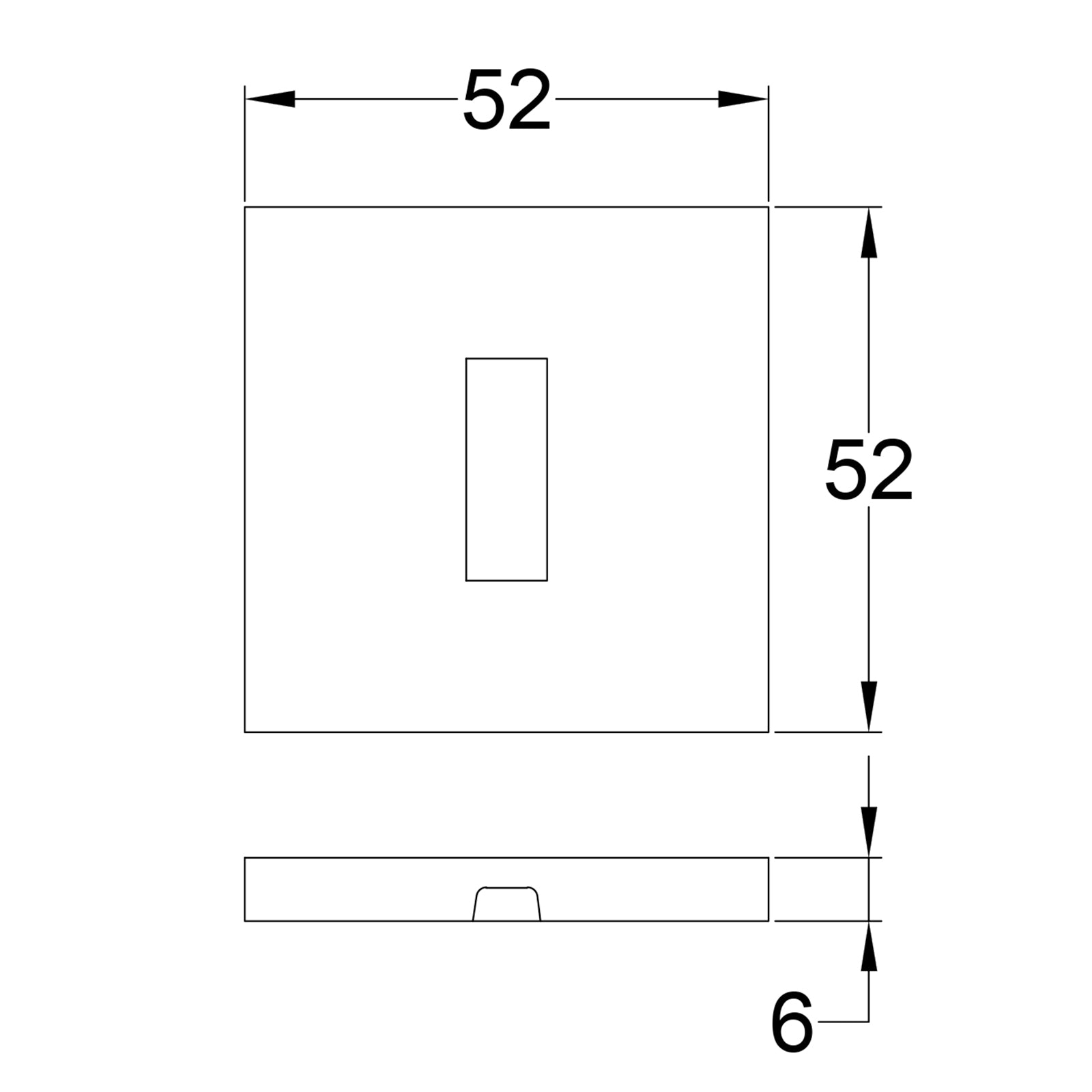 Simple Dimension Drawing of Tupai British Standard square escutcheon for use with 3 & 5 lever locks SHOW