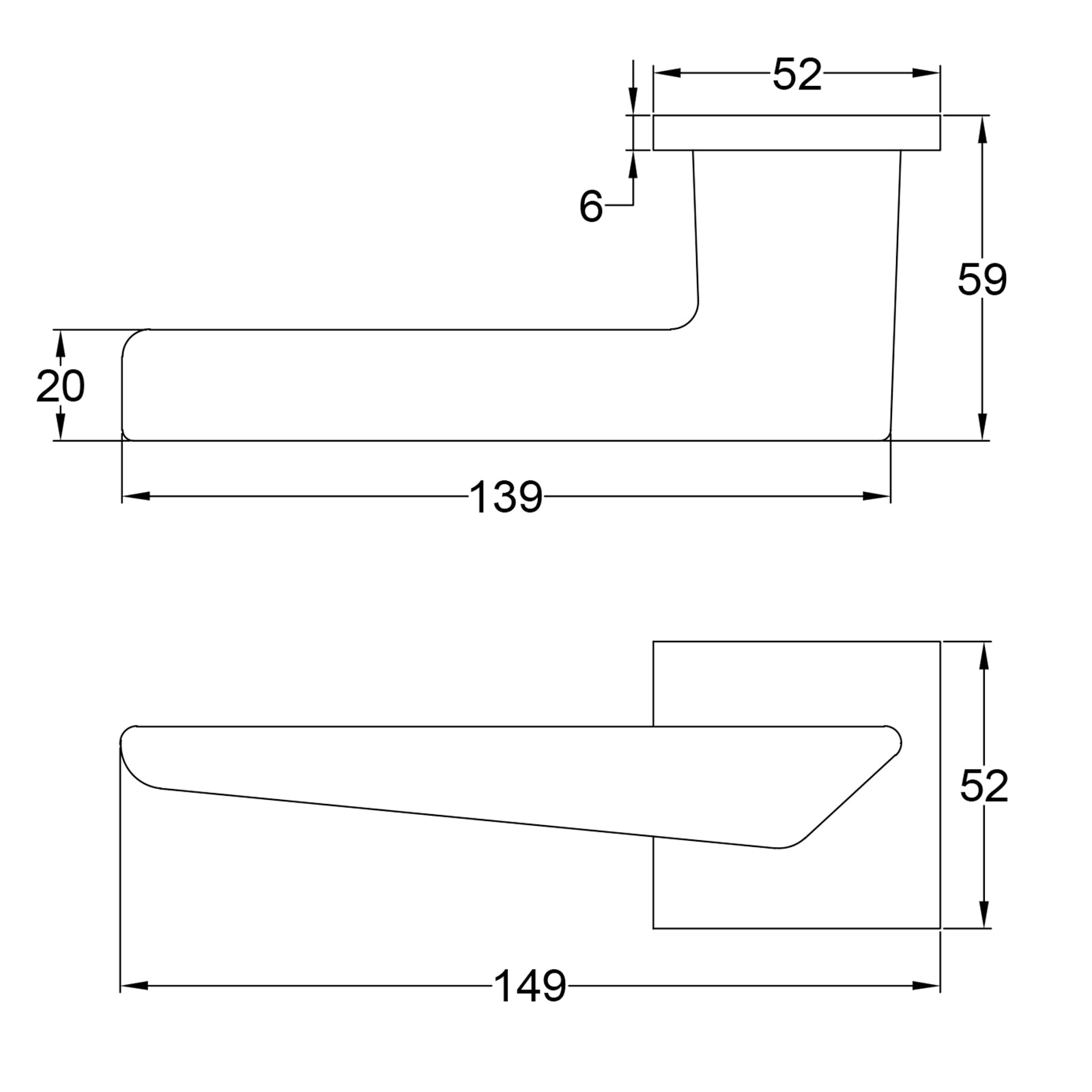 Simple Dimension Drawing of Montemuro Lever on Rose Door Handles SHOW