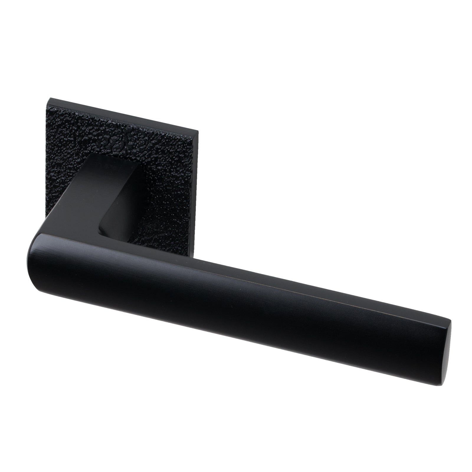 Coroto Leather Texture Lever on Rose Door Handle in Black Pearl Finish SHOW