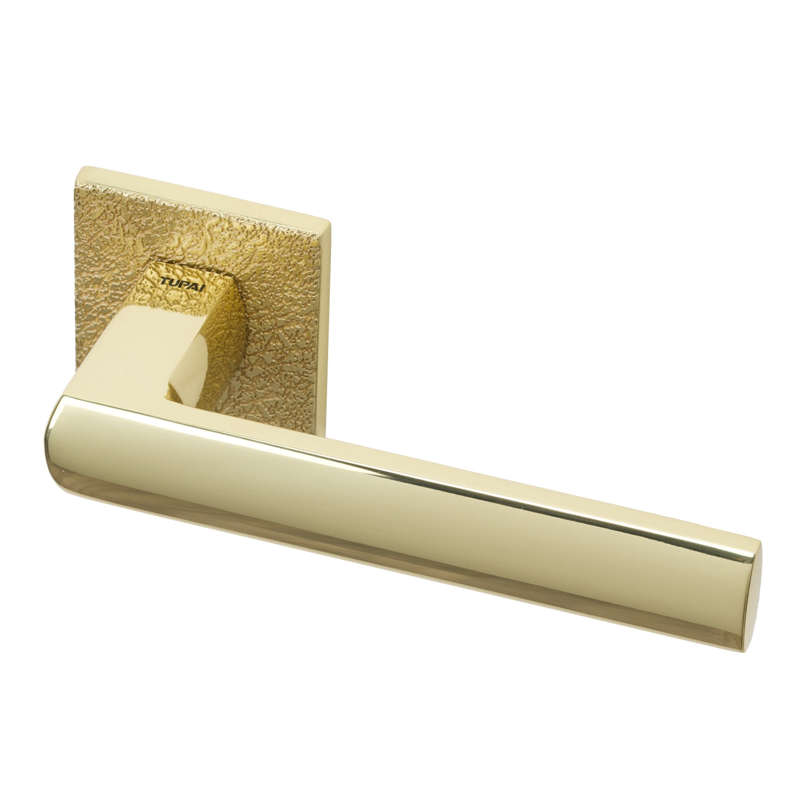Coroto Leather Texture Lever on Rose Door Handle in Polished BrassFinish SHOW