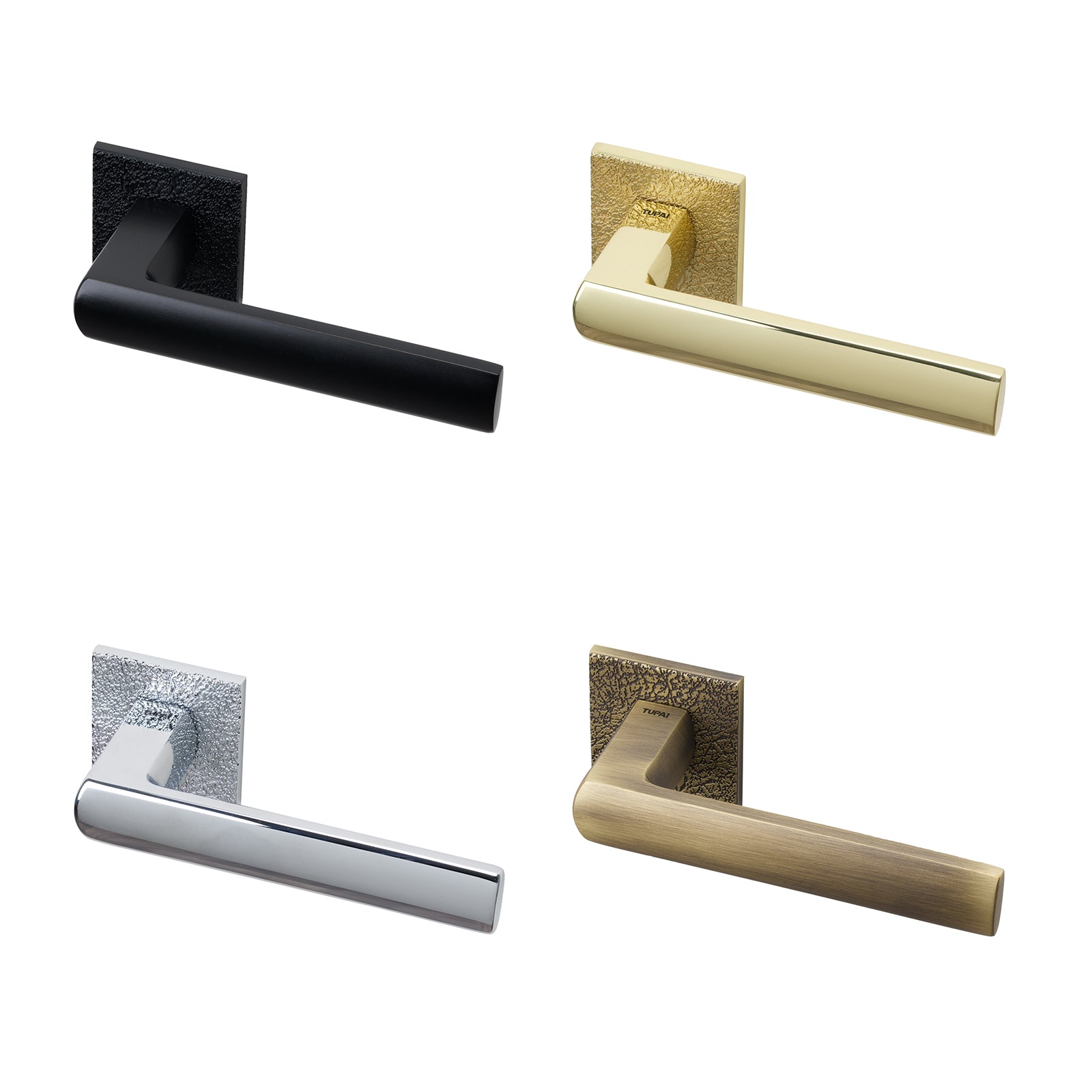 Tupai texture Coroto lever on rose door handles in leather finish with 6mm thick rose