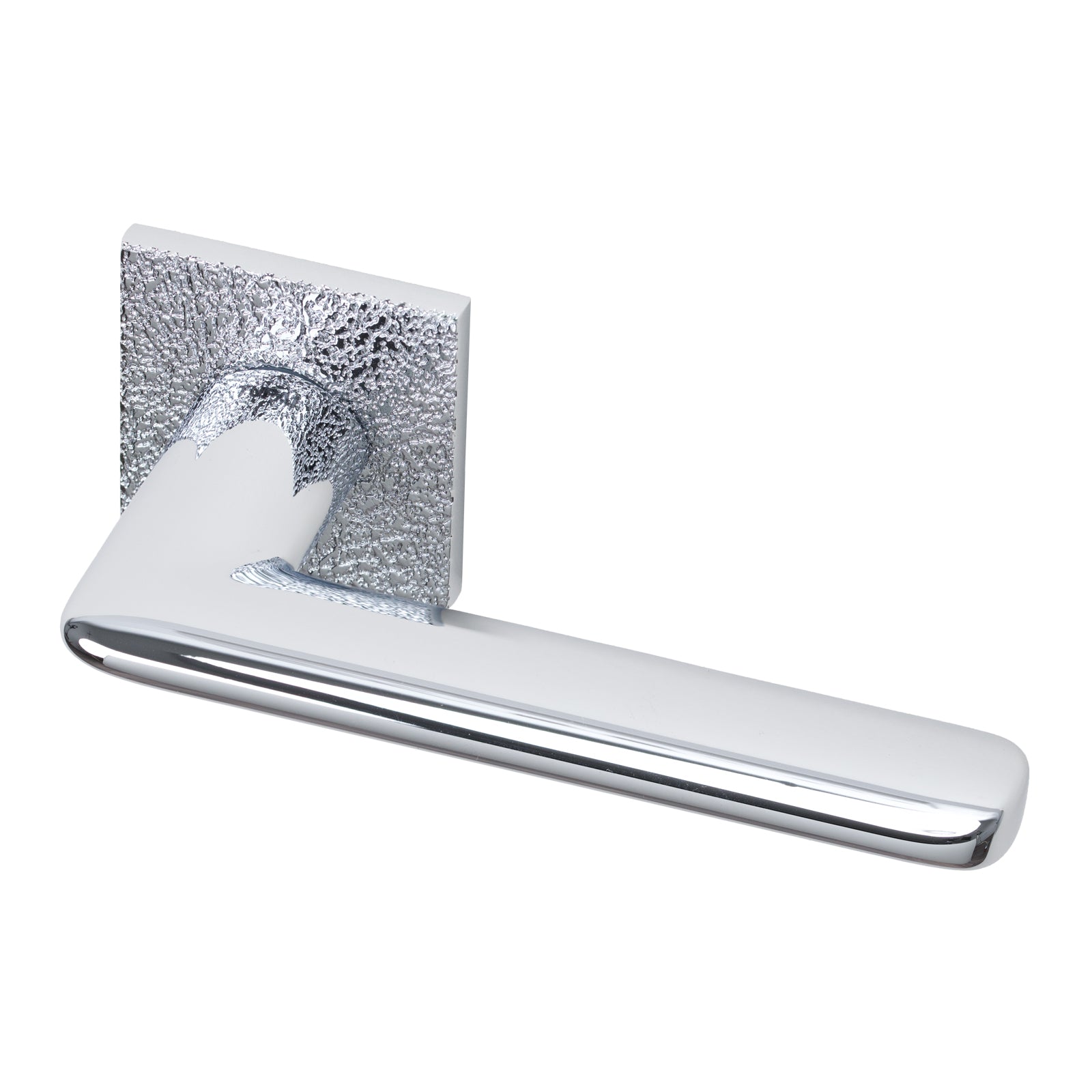 Edral Leather Texture Lever on Rose Door Handle in Bright Chrome Finish SHOW