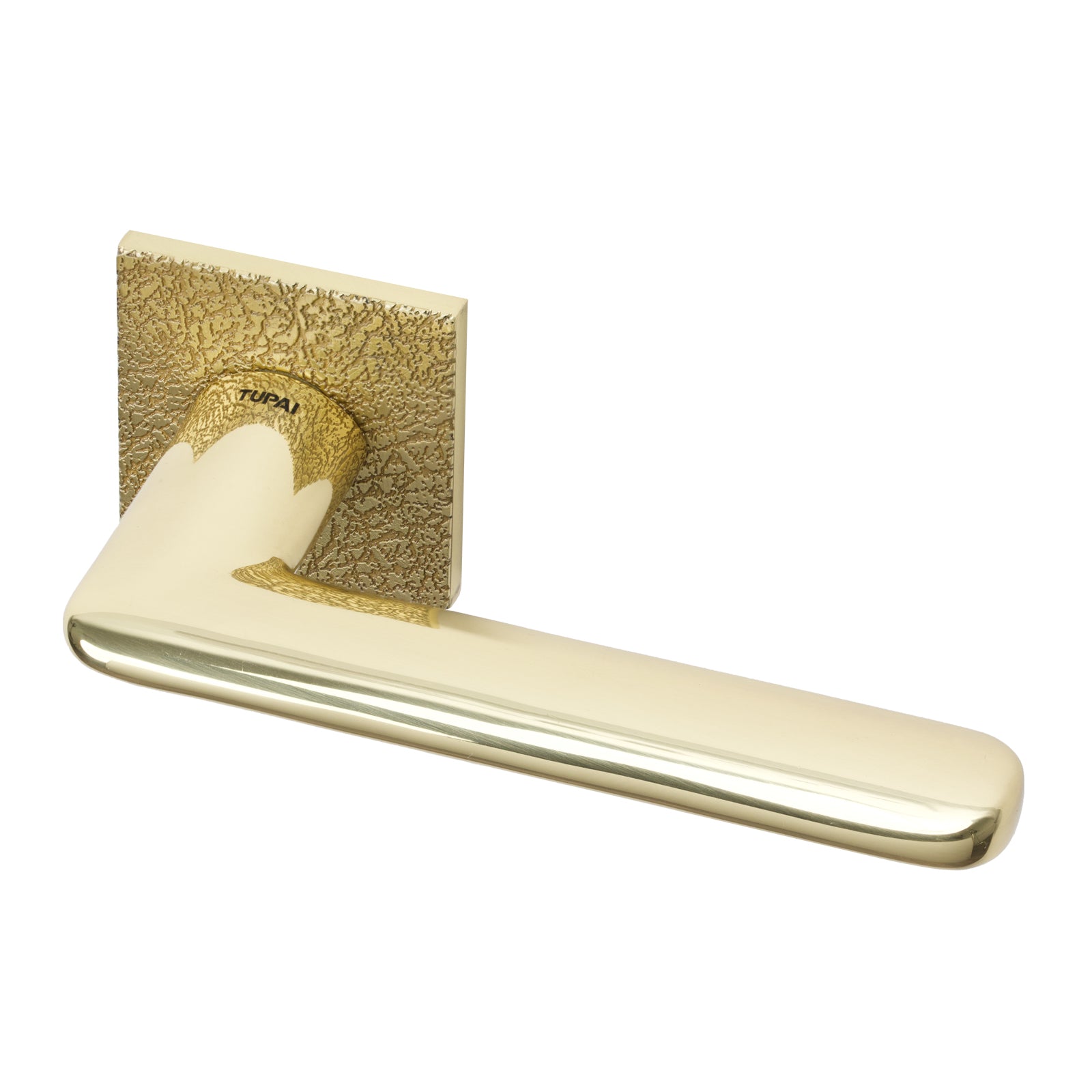 Edral Leather Texture Lever on Rose Door Handle in Polished Brass Finish SHOW