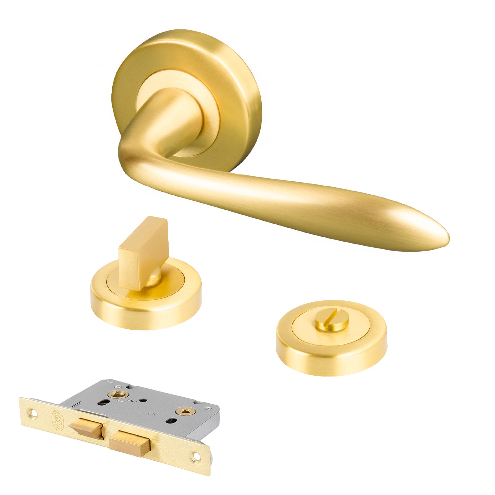 satin brass round rose handles lock latch set for bathroom doors