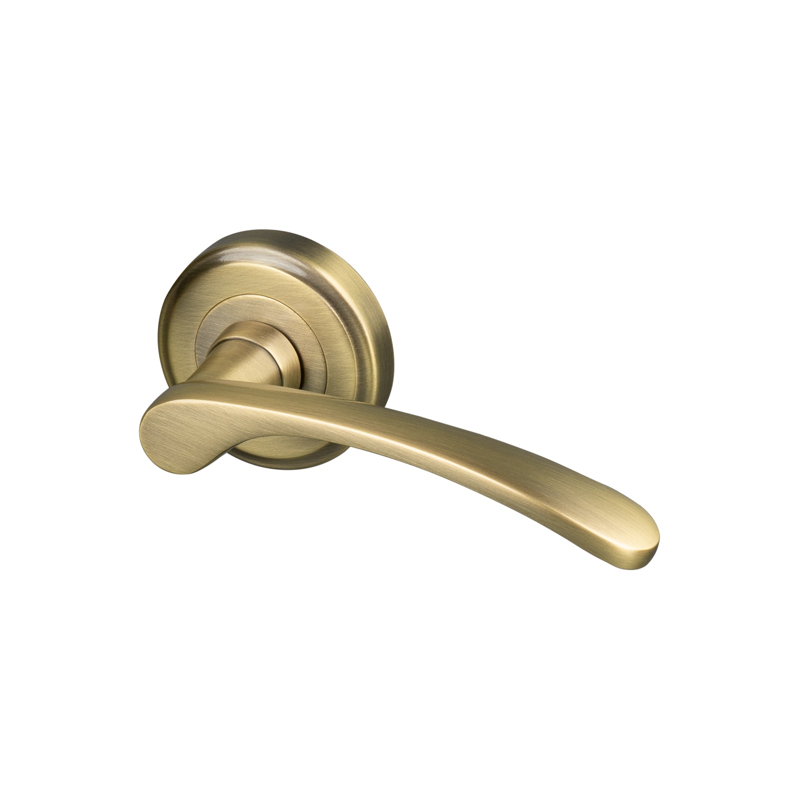 aged brass slim lever on rose door handle SHOW