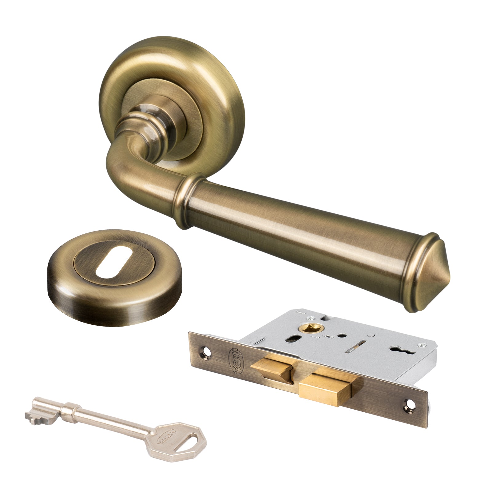aged brass classic lever on rose door handles 3 lever lock set
