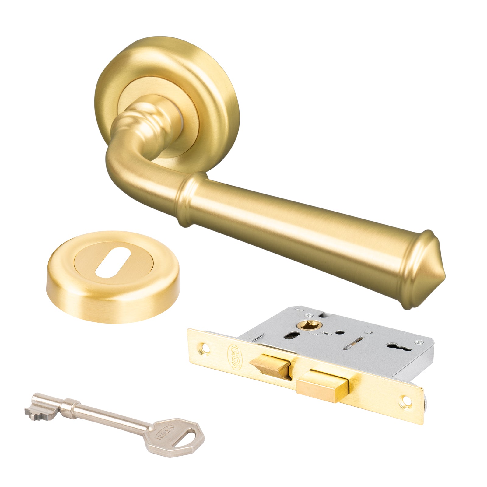 satin brass classic round rose door handles 3 lever lock set