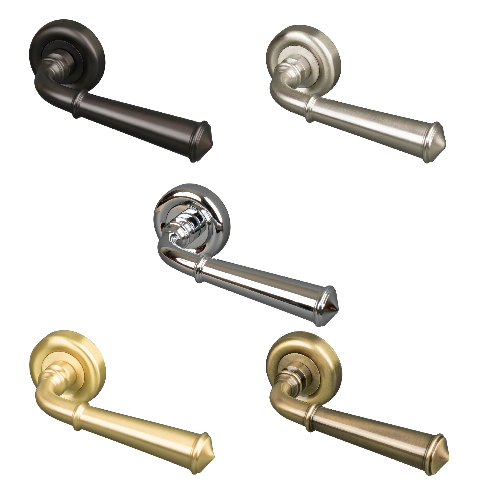 Colonial round rose door handles, classic lever on rose handles
