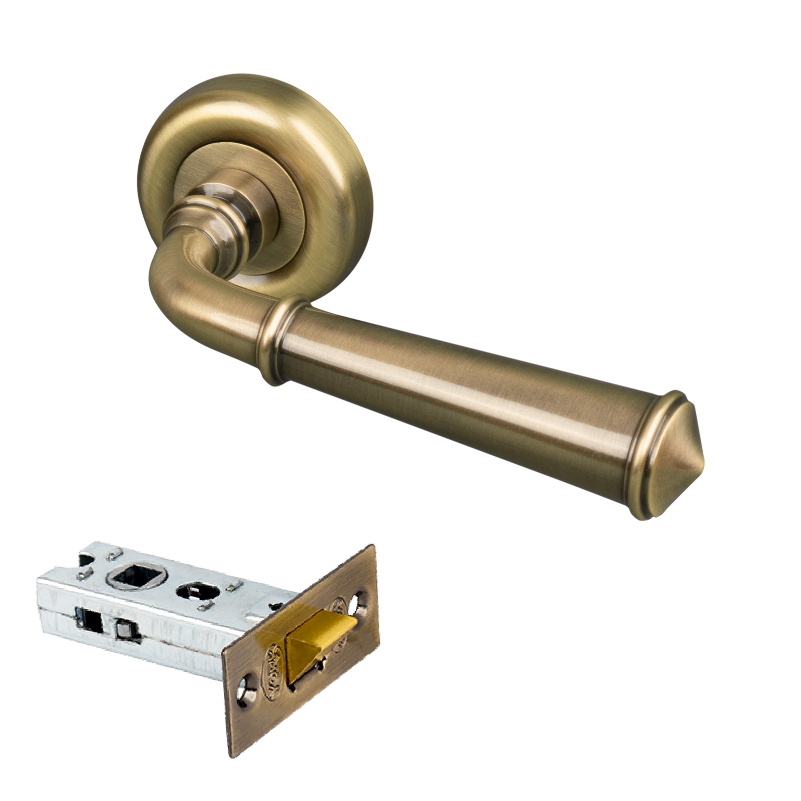 aged brass round rose lever handle 2.5 inch door latch set