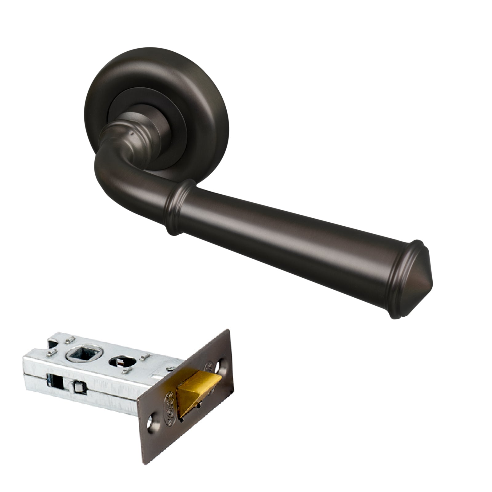 bronze round rose lever handle 2.5 inch door latch set