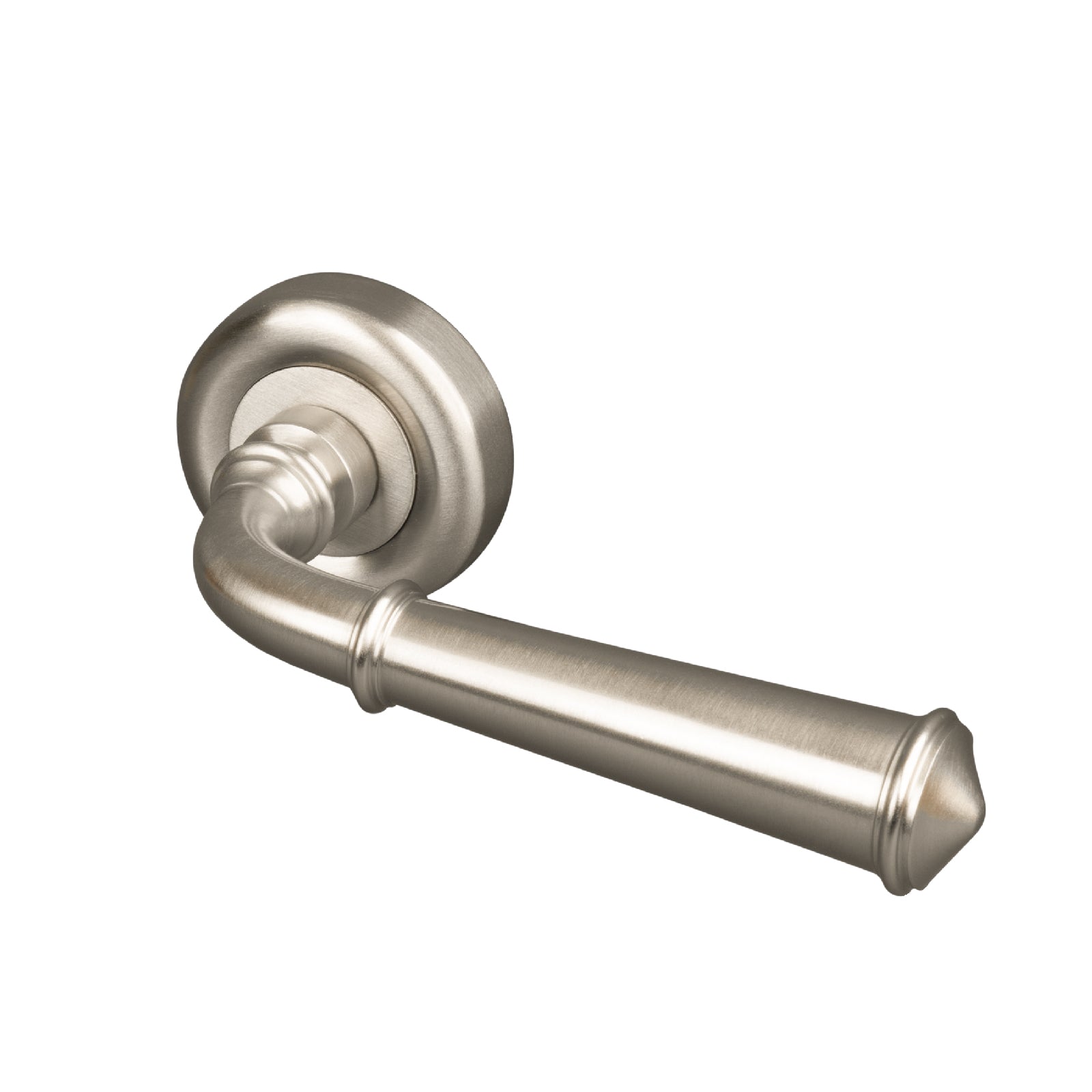 satin nickel colonial lever on rose door handle, round rose SHOW