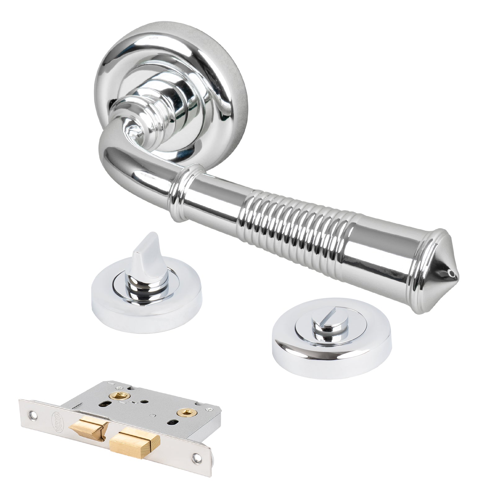 chrome reeded lever on rose door handles bathroom set