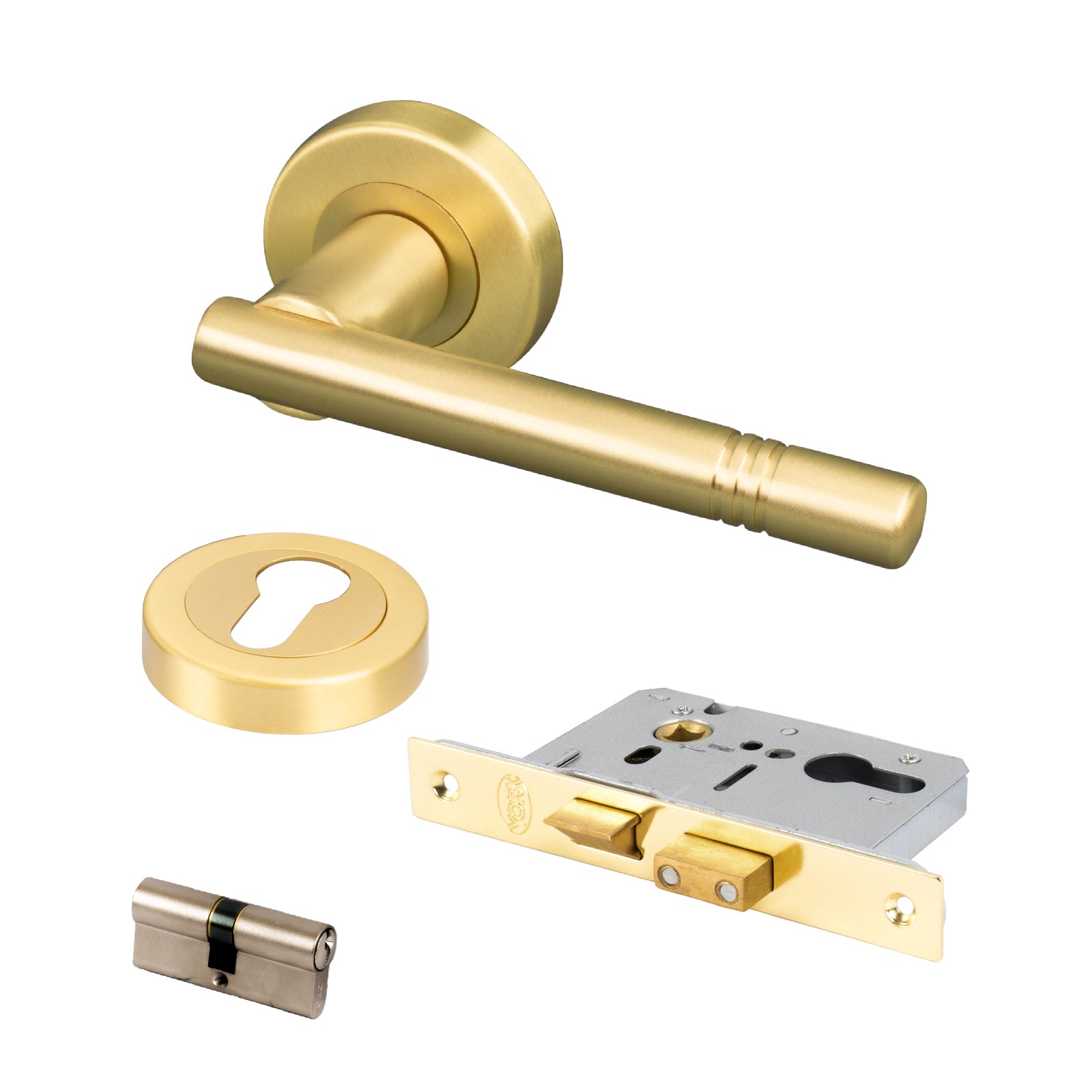 satin brass round rose door handles euro profile cylinder lock set with keyhole cover