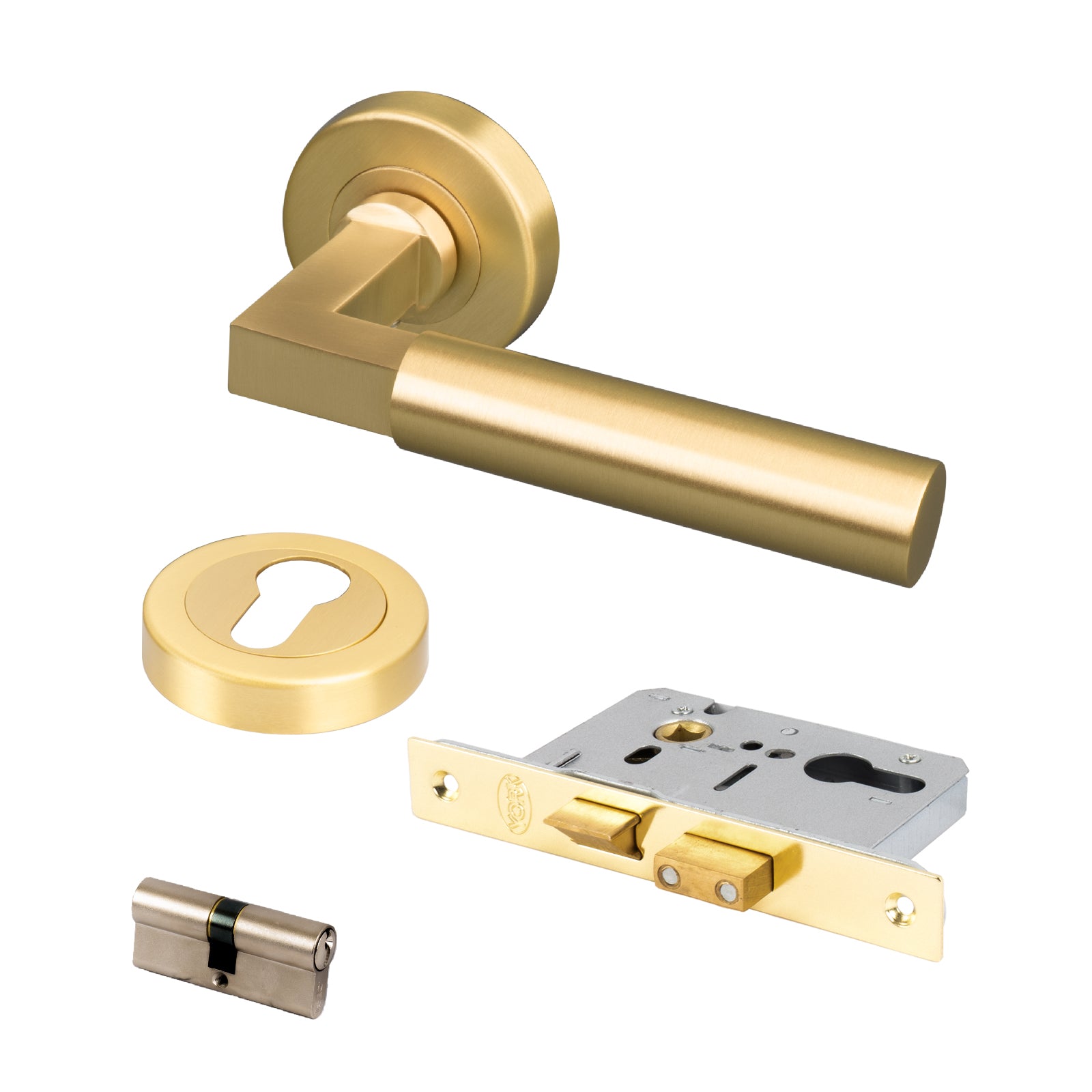 brass round rose handles with Euro lock front door set