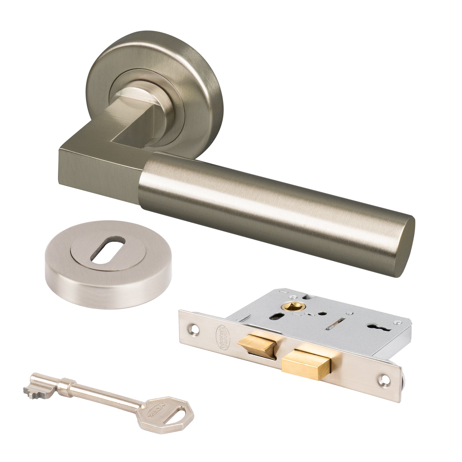 satin nickel round rose door handles 3 lever lock set with keyhole cover