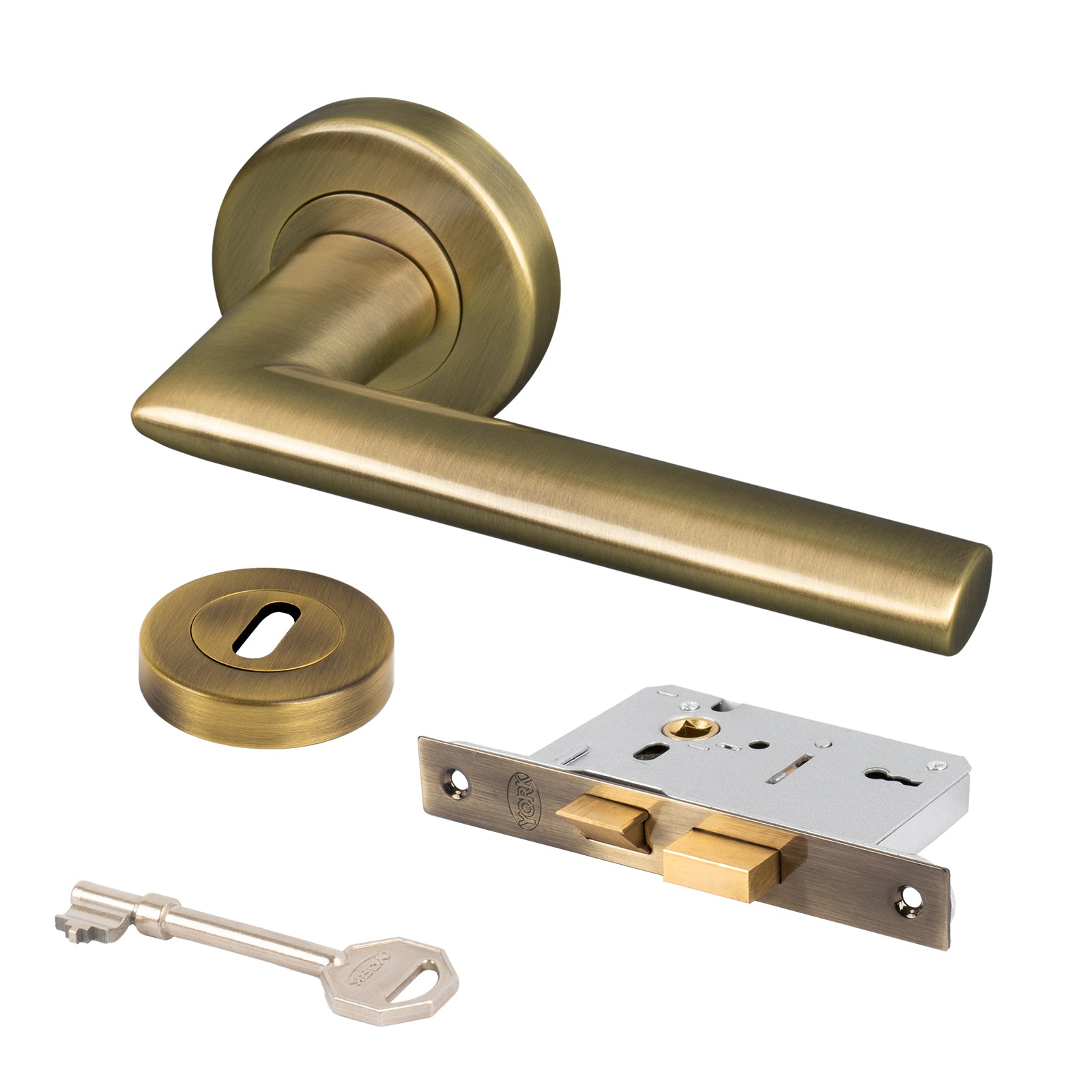 aged brass Lena round rose handles internal door lock set