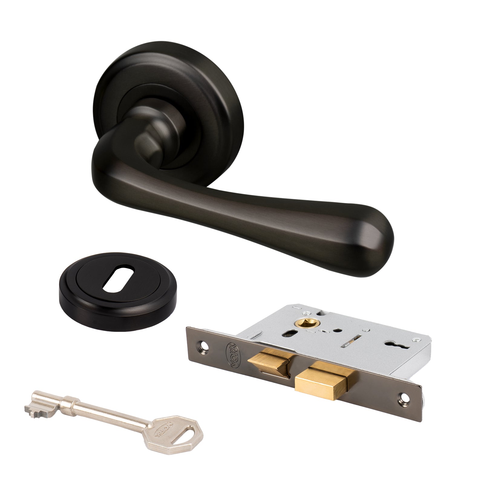 bronze Charlbury round rose door handles 3 lever lock set